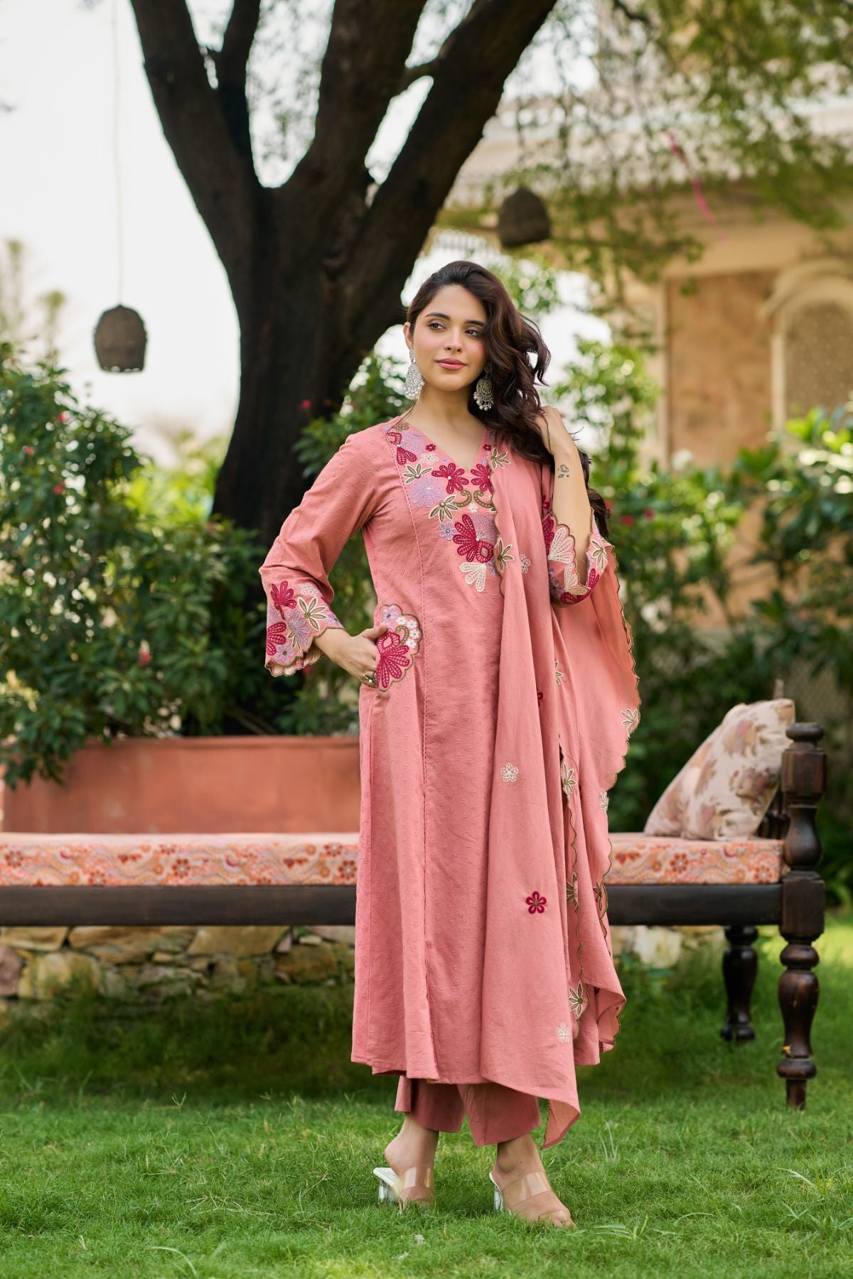 Pink Bloom Embroidered Set