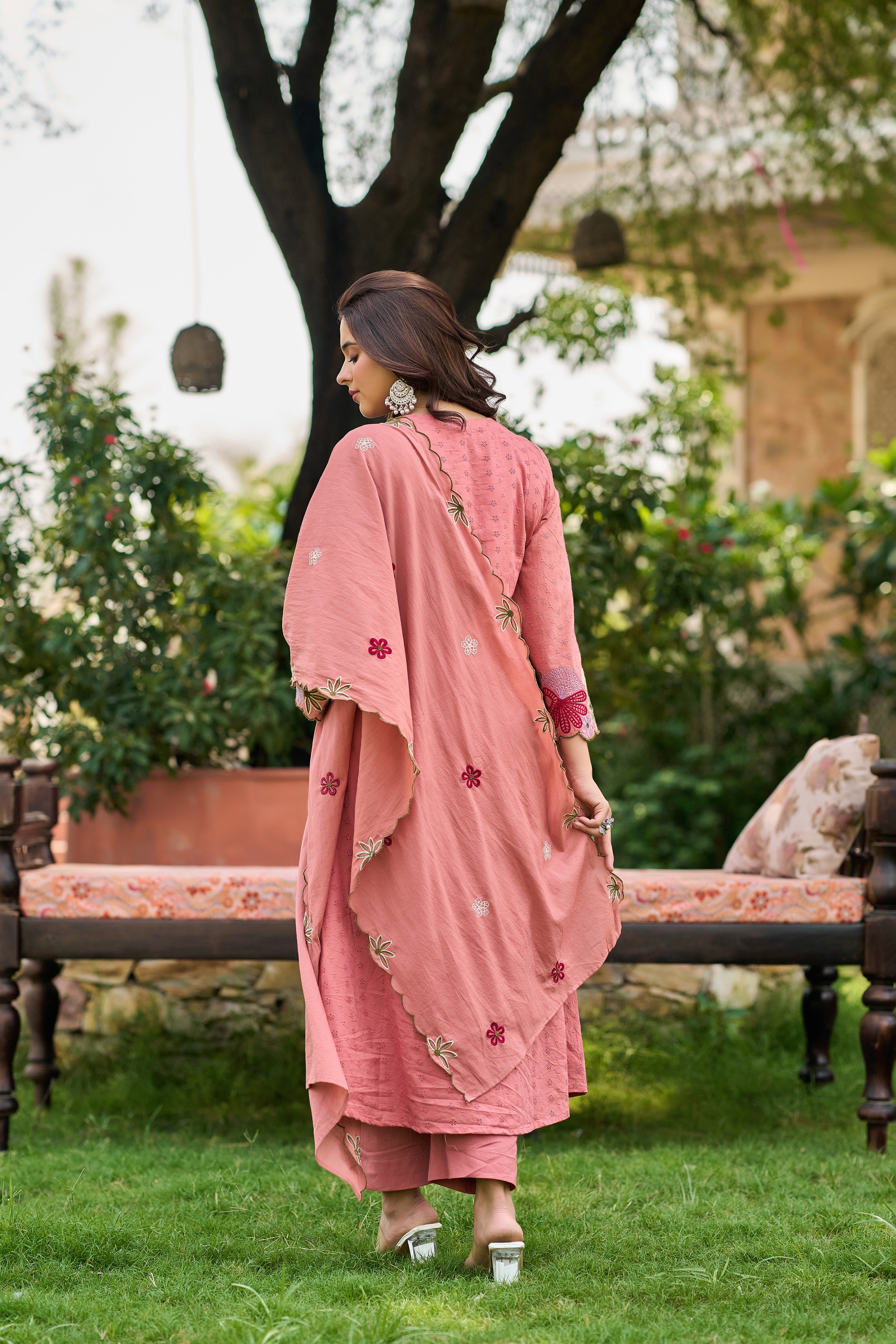 Pink Bloom Embroidered Set