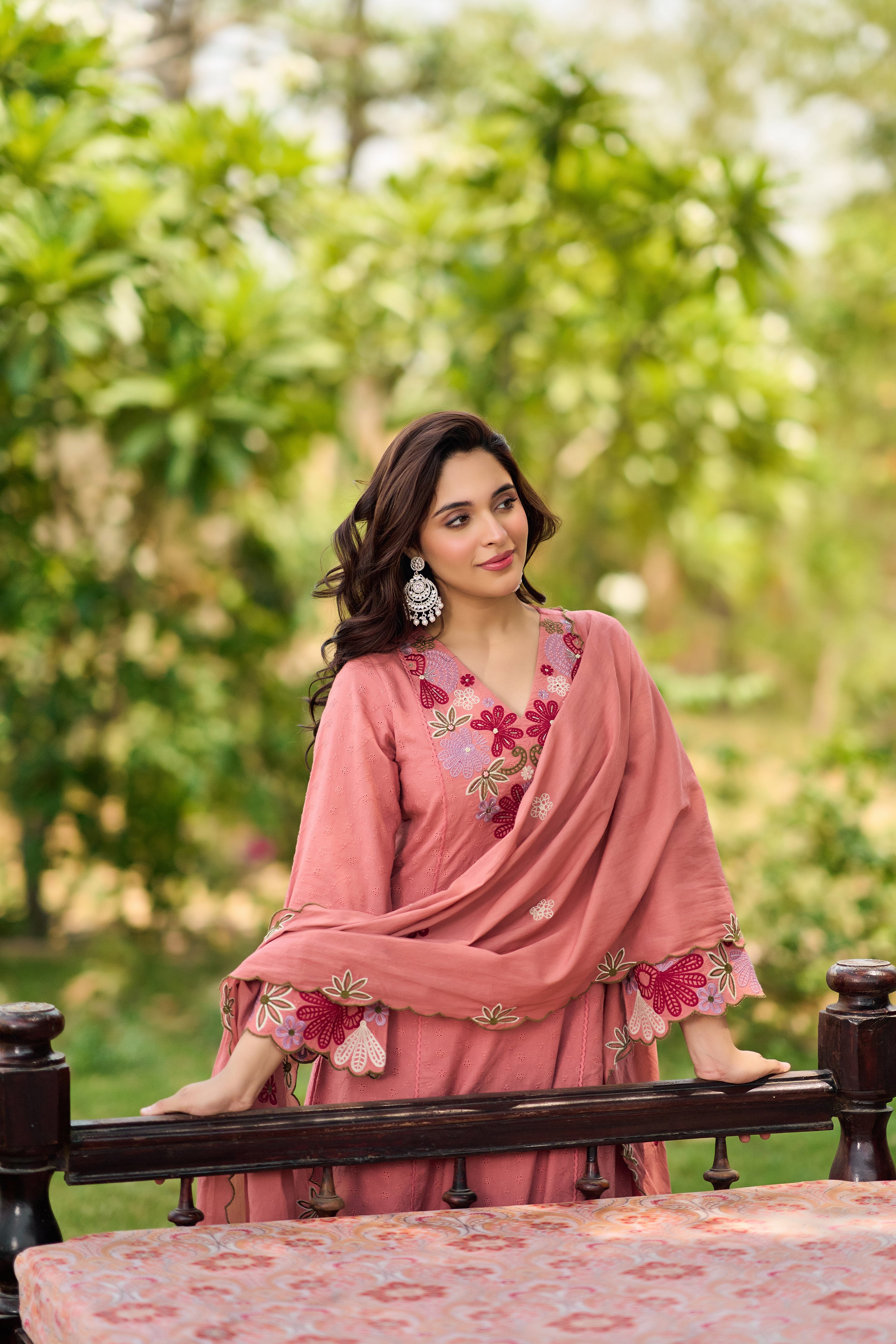 Pink Bloom Embroidered Set