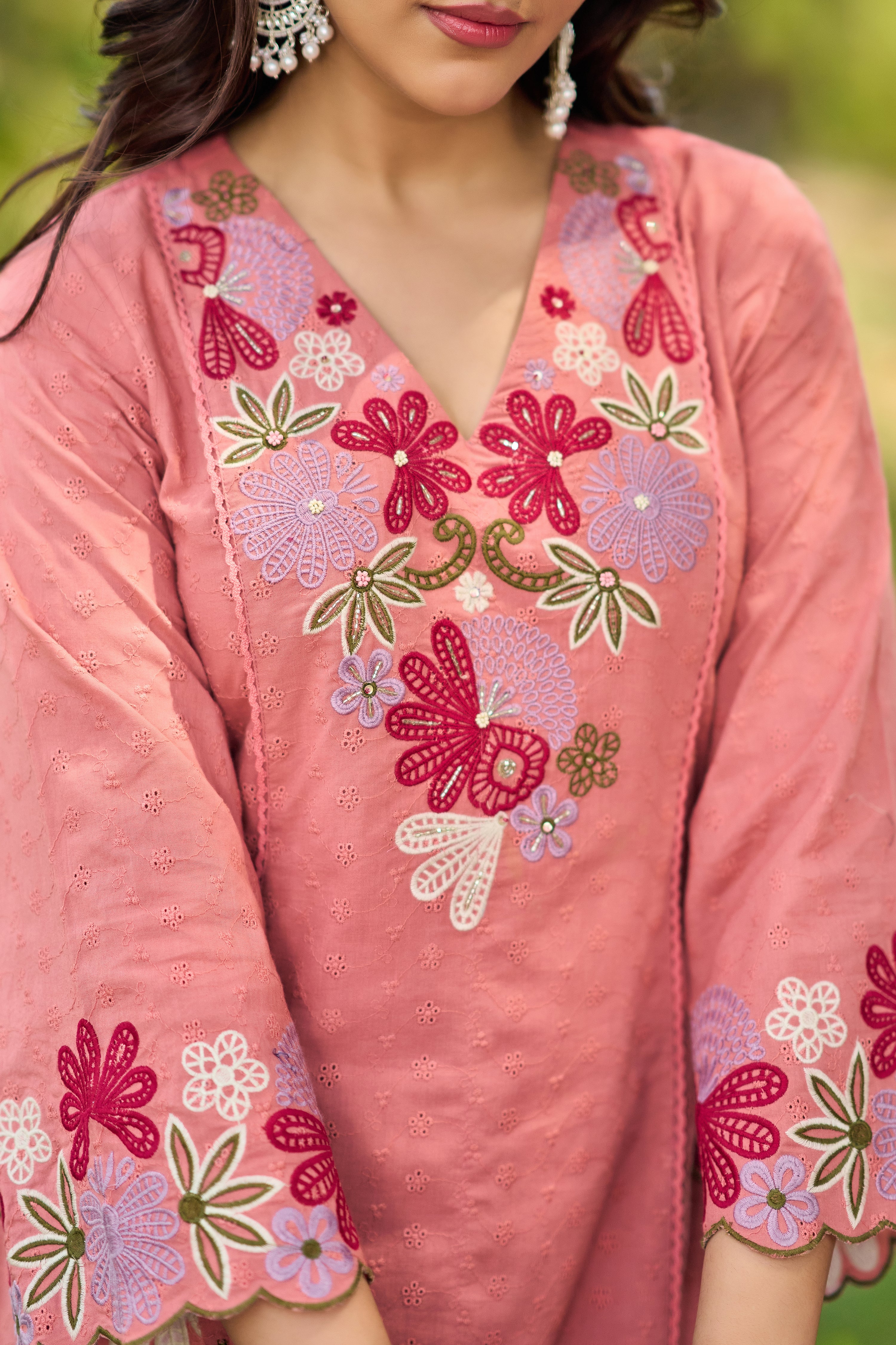 Pink Bloom Embroidered Set