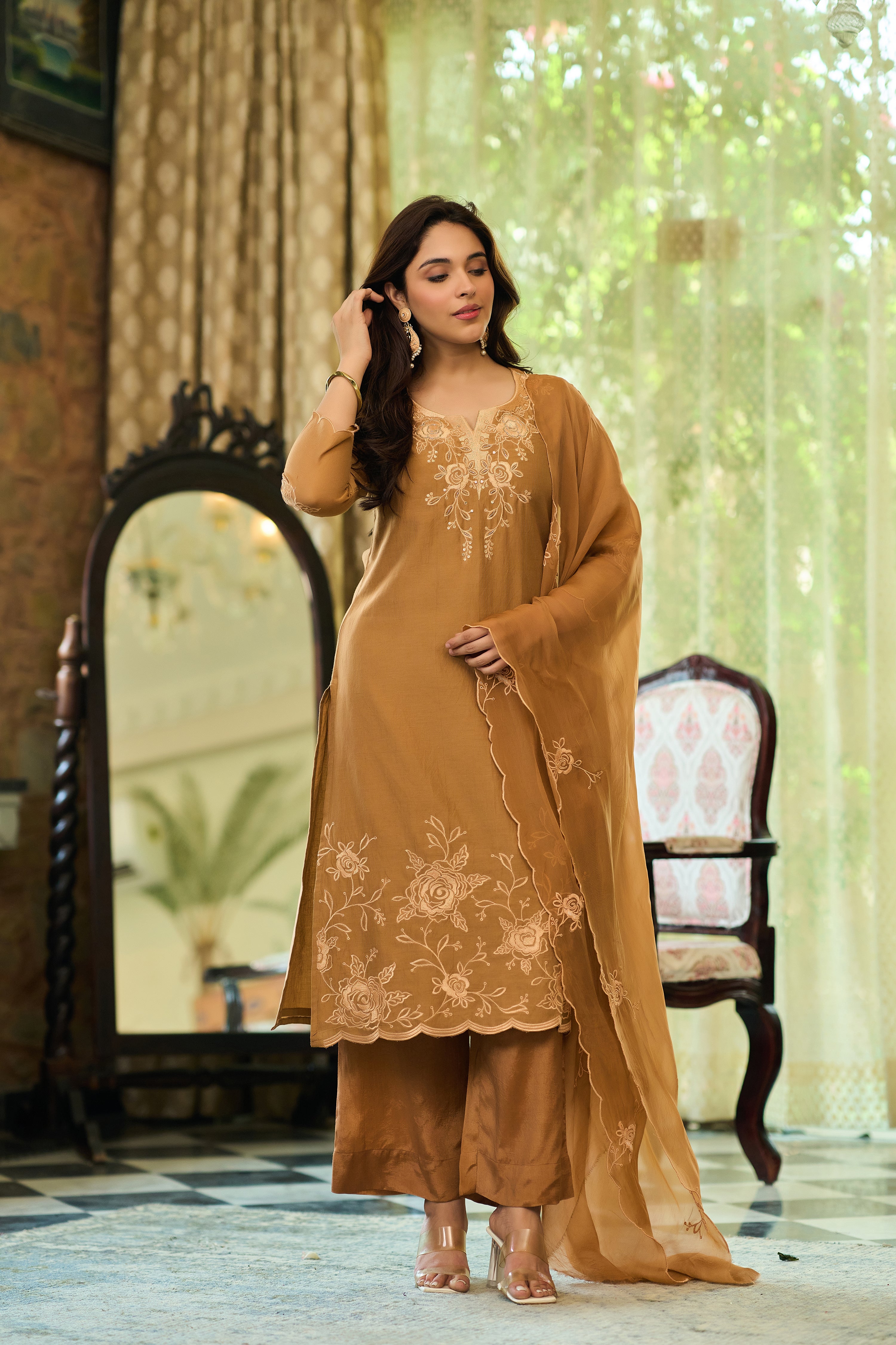 Caramel Chanderi Suit Set