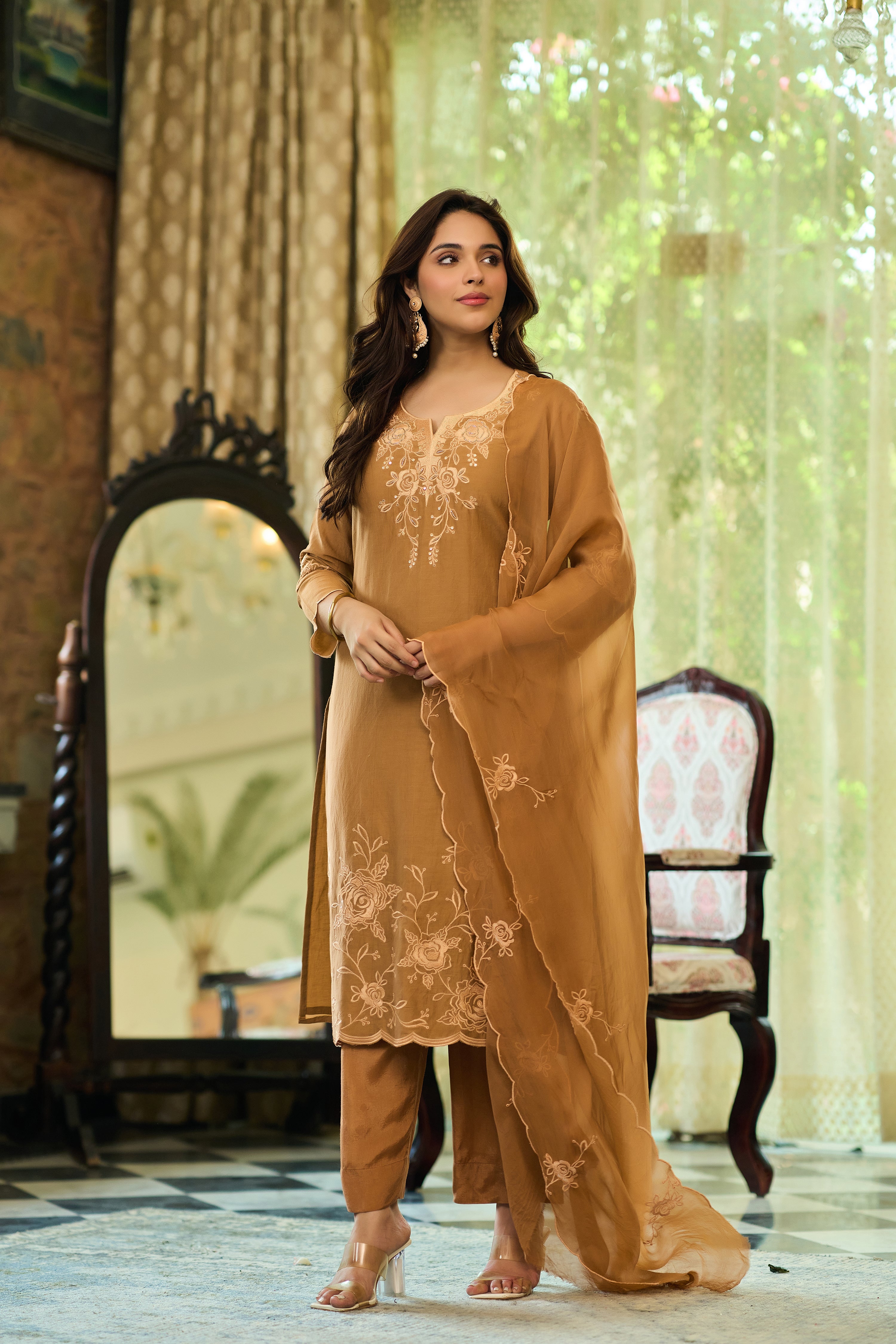Caramel Chanderi Suit Set