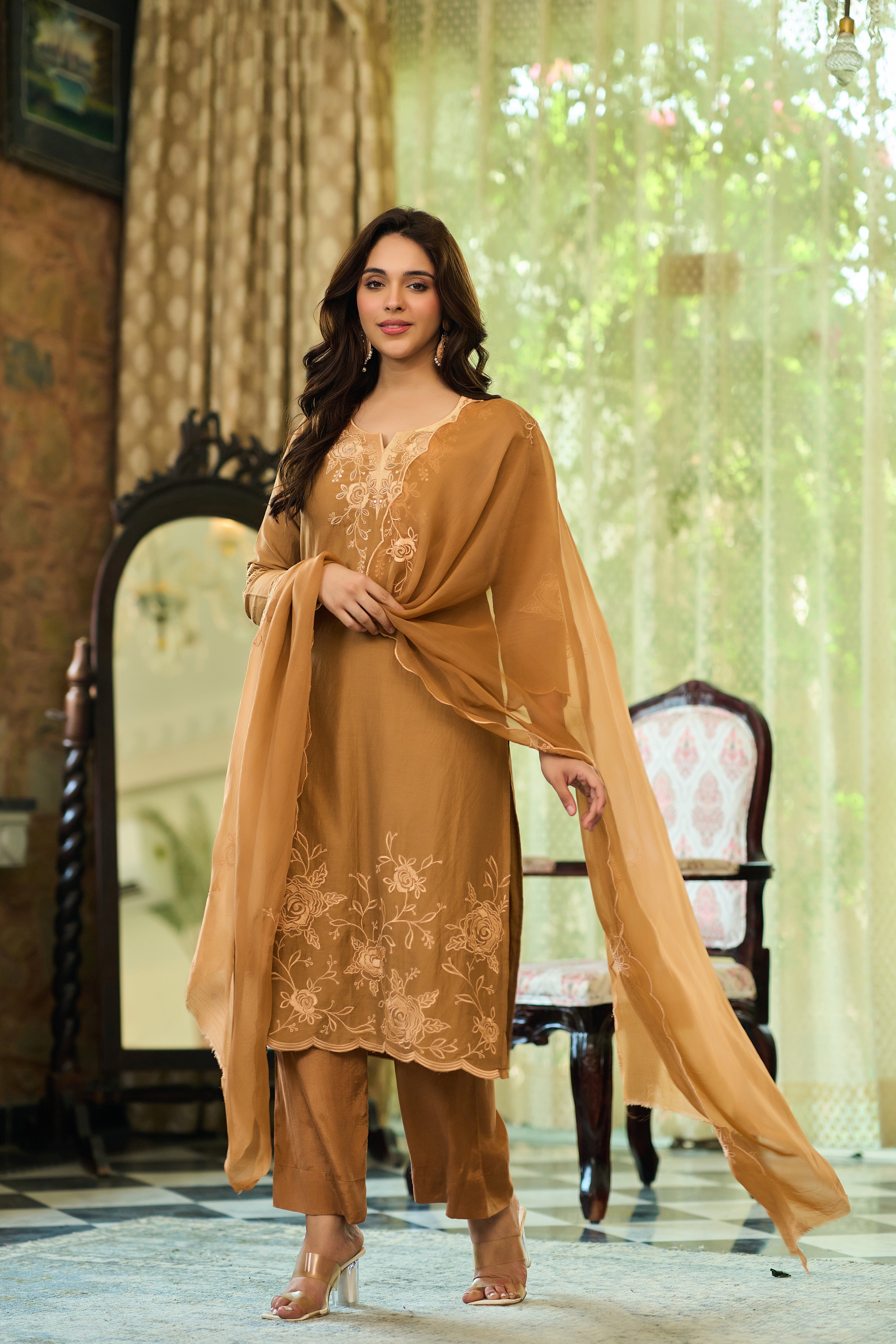 Caramel Chanderi Suit Set