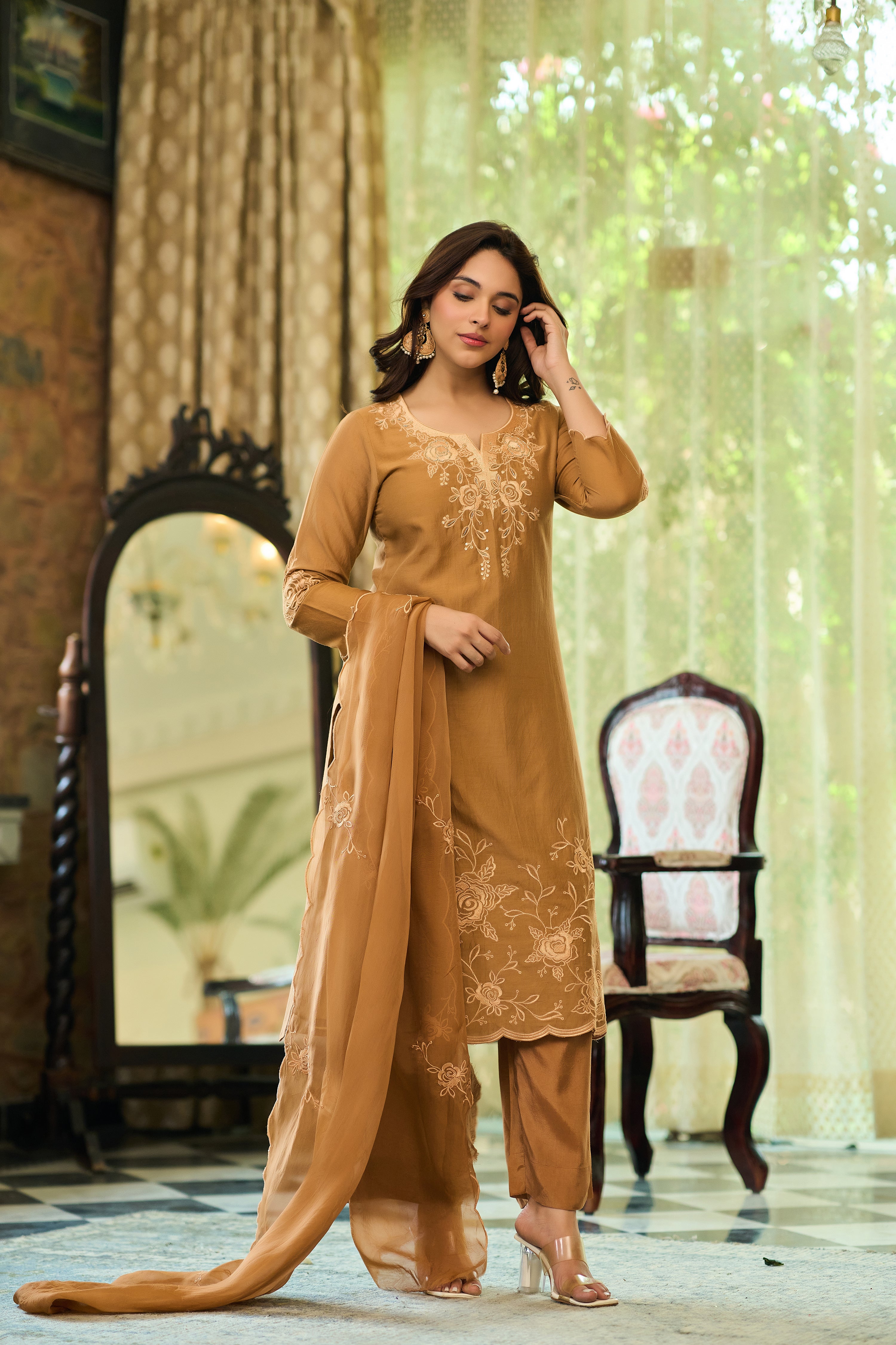 Caramel Chanderi Suit Set