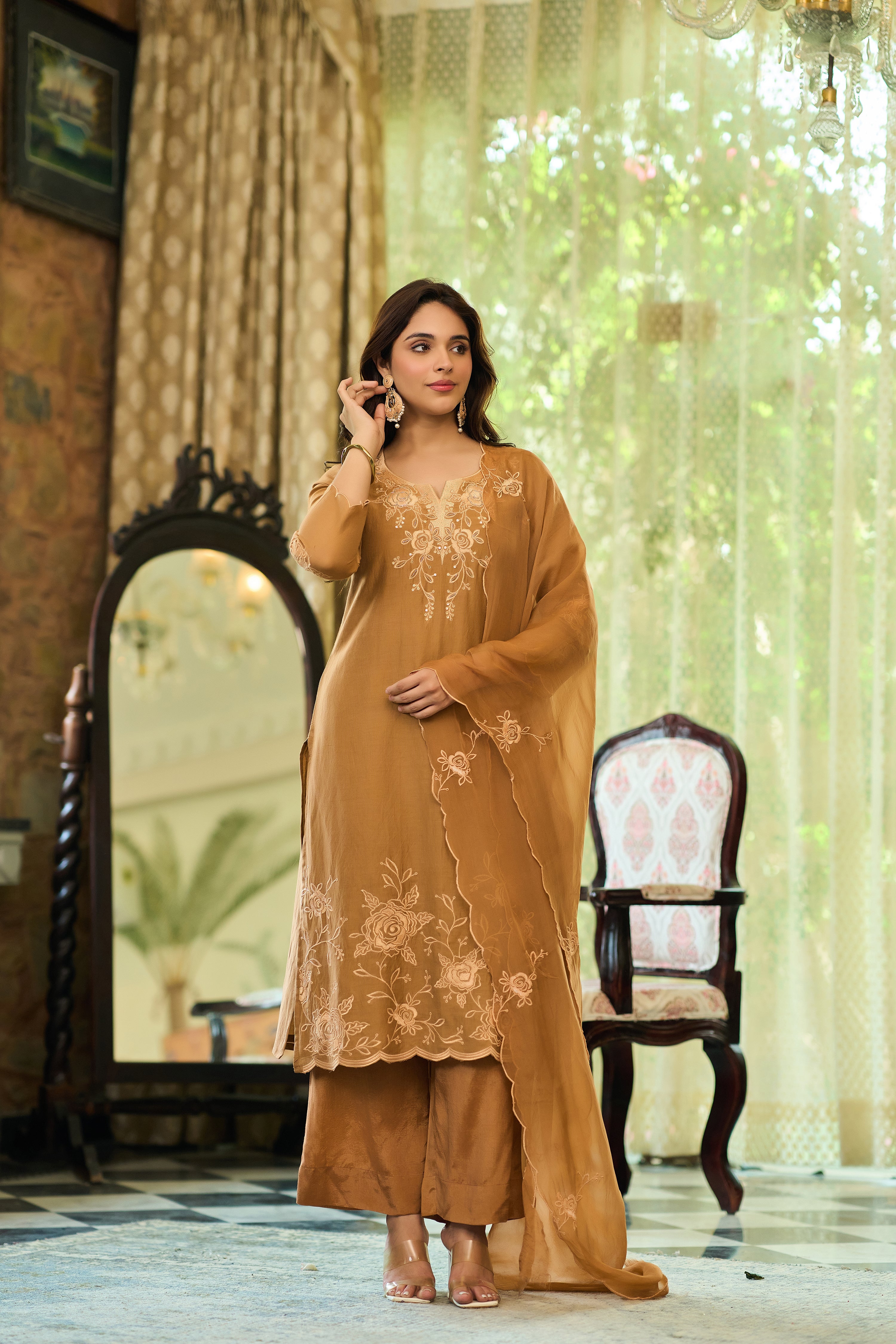 Caramel Chanderi Suit Set