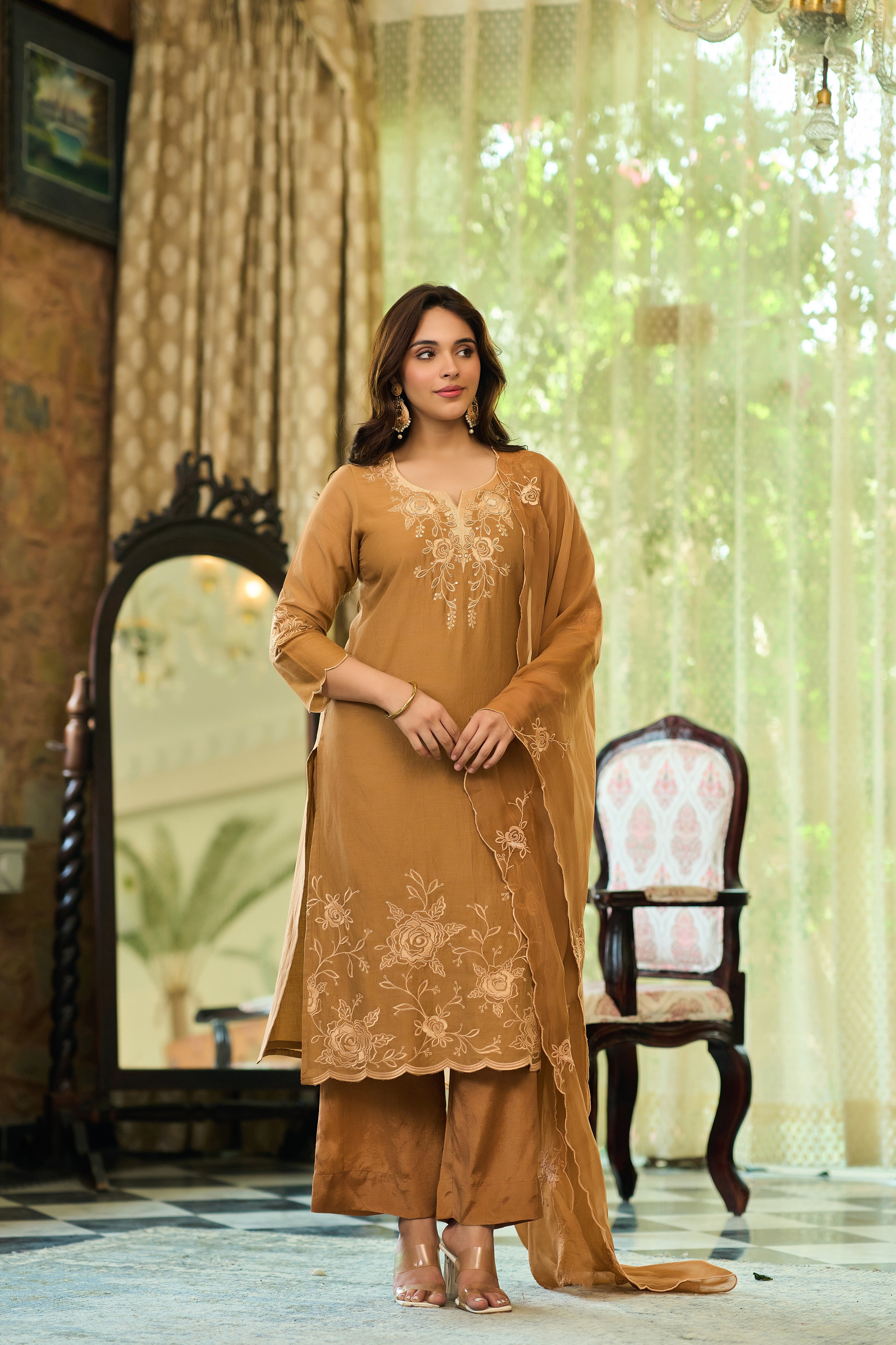 Caramel Chanderi Suit Set