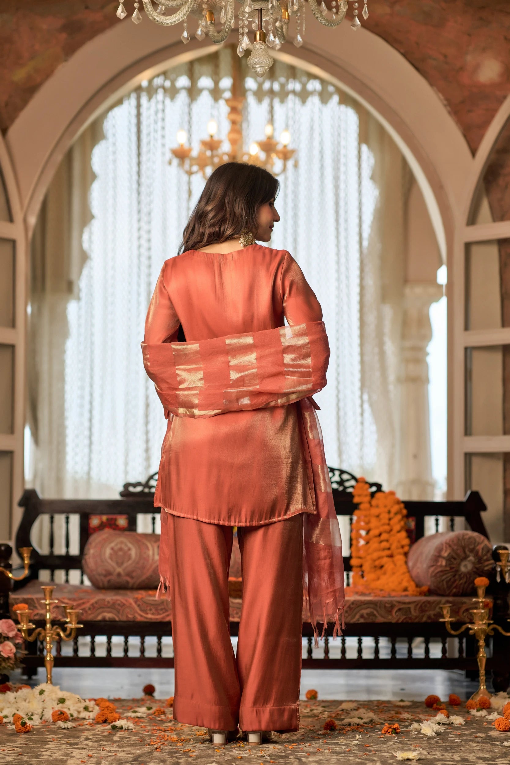 Coral Gold Festive Suit