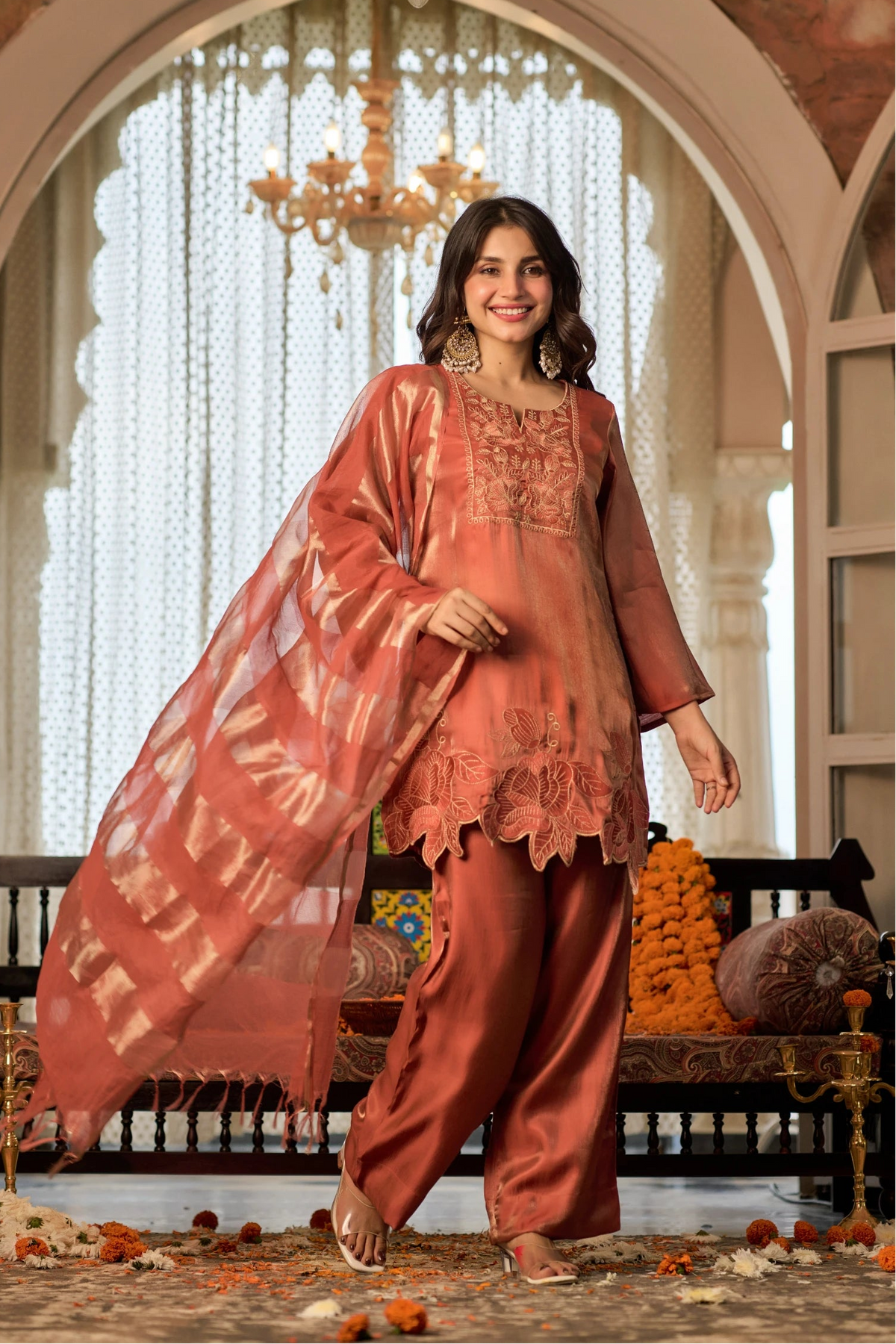 Coral Gold Suit Set