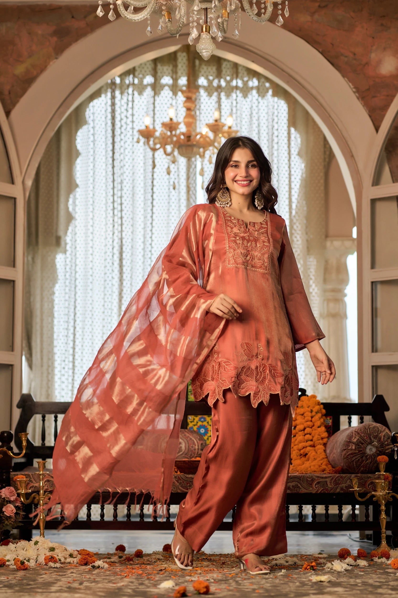 Coral Gold Festive Suit