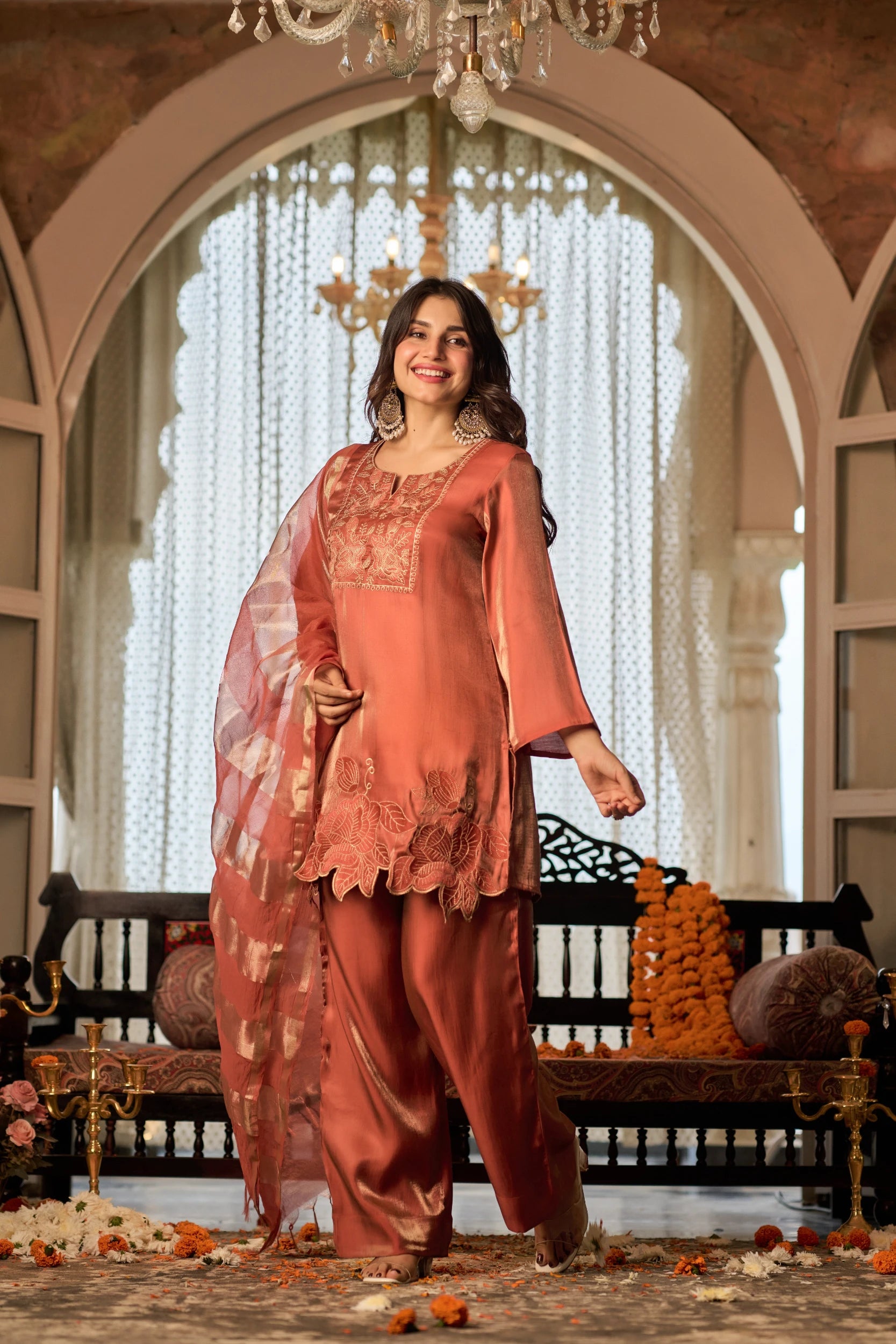 Coral Gold Festive Suit
