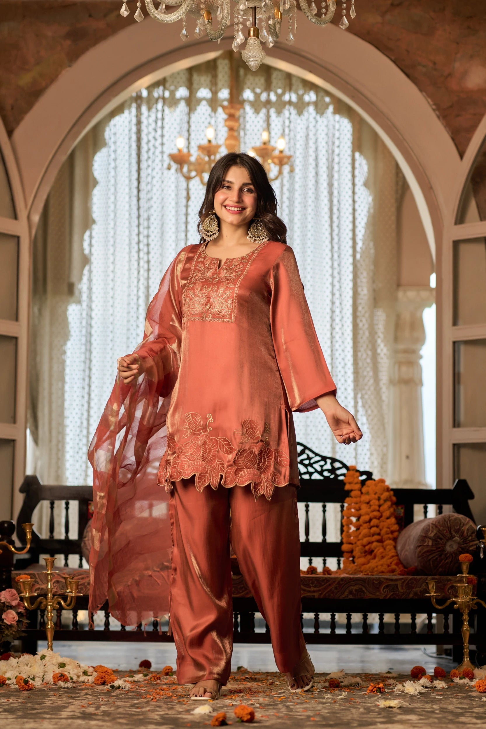 Coral Gold Festive Suit
