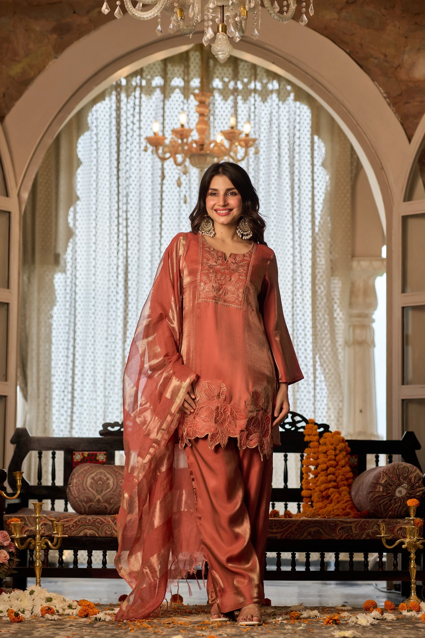 Coral Gold Festive Suit