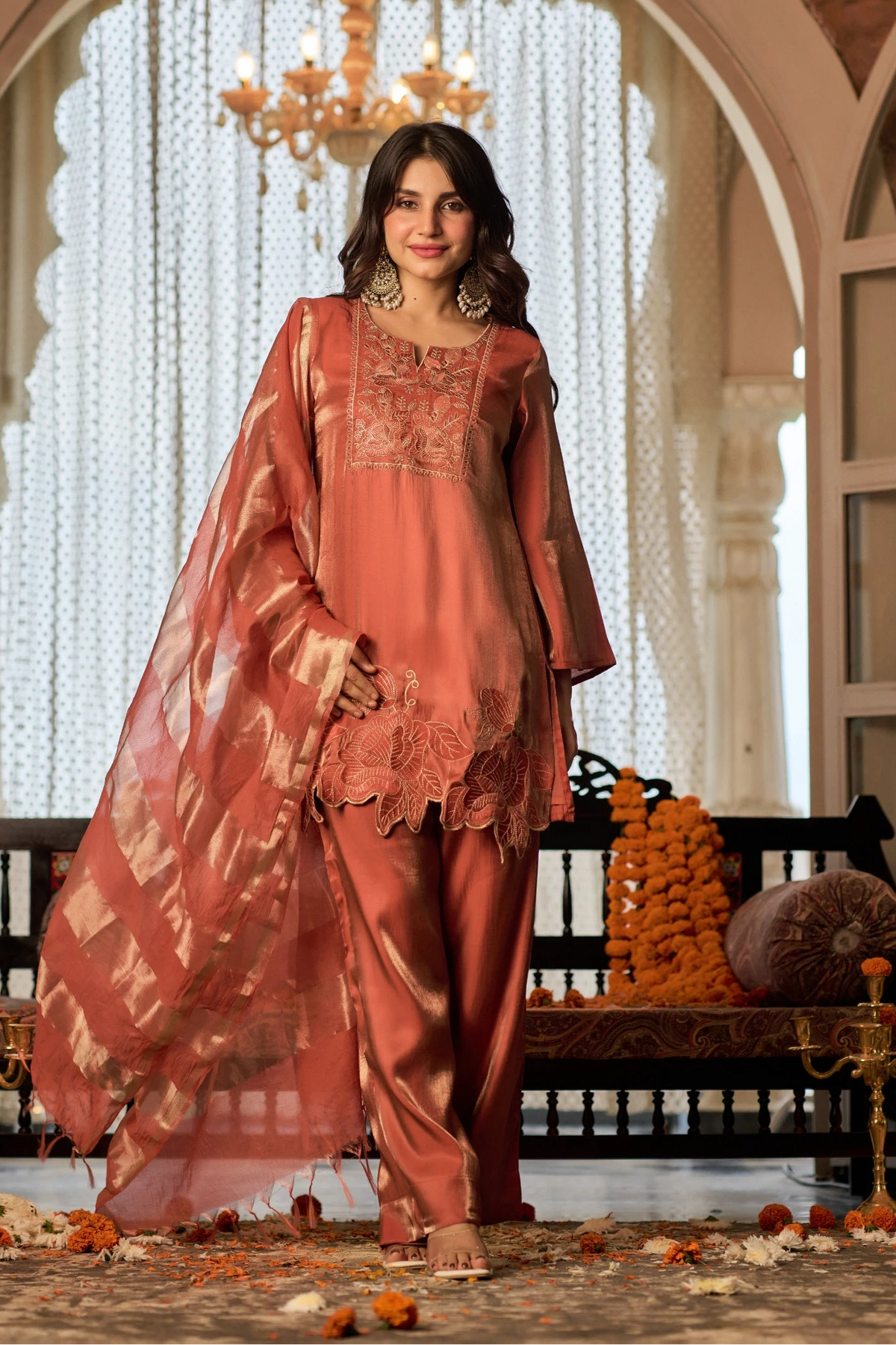 Coral Gold Suit Set