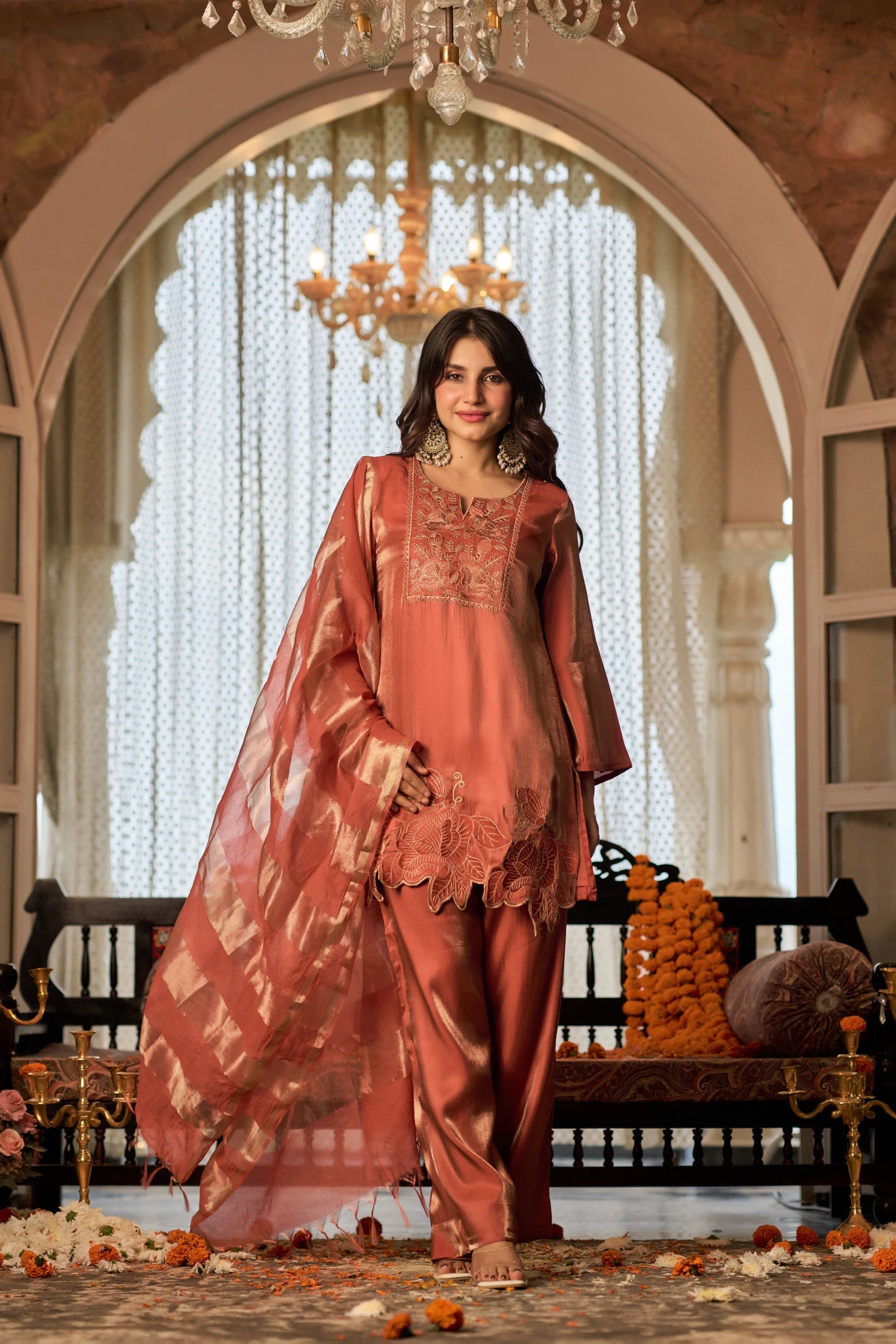 Coral Gold Festive Suit