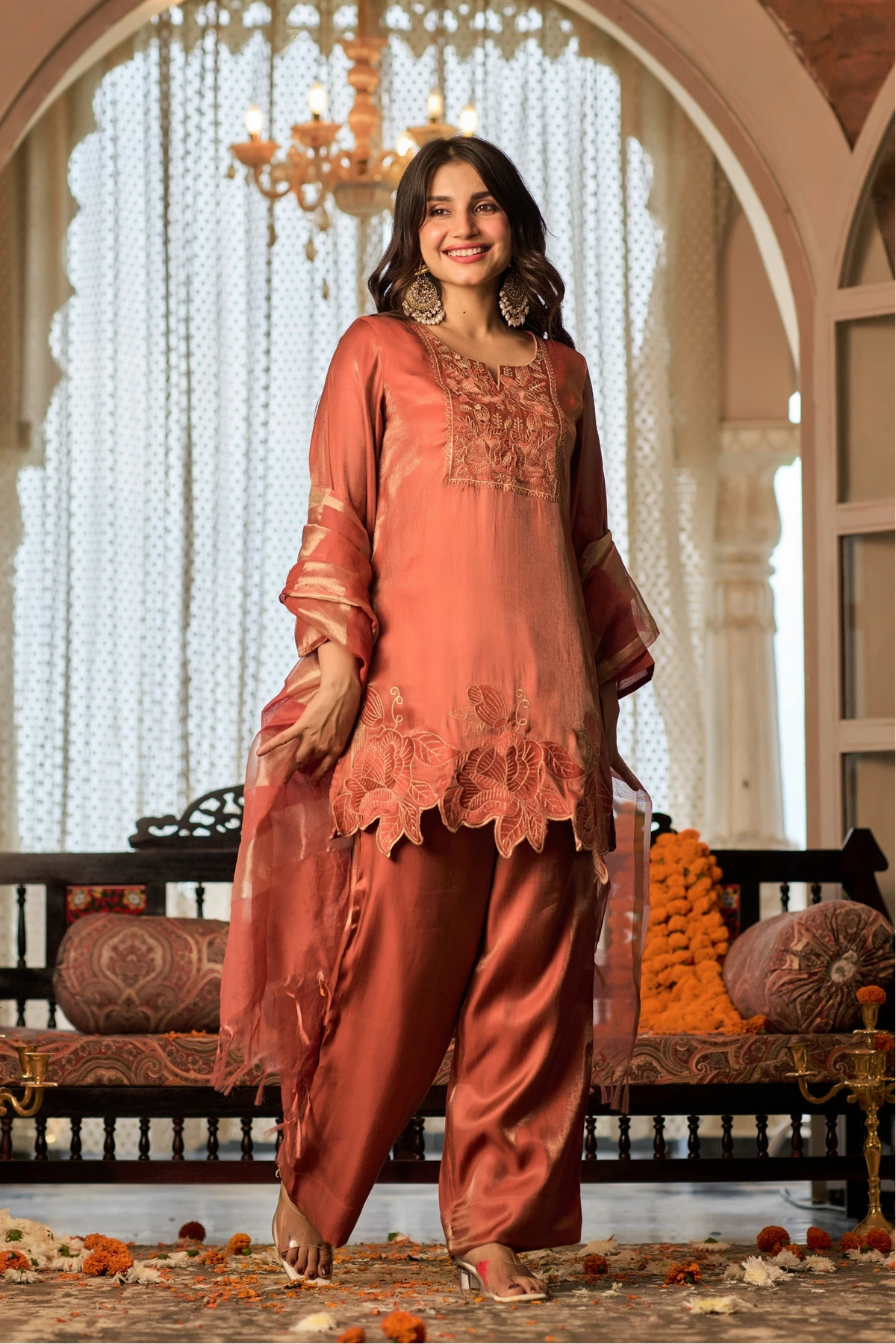 Coral Gold Suit Set