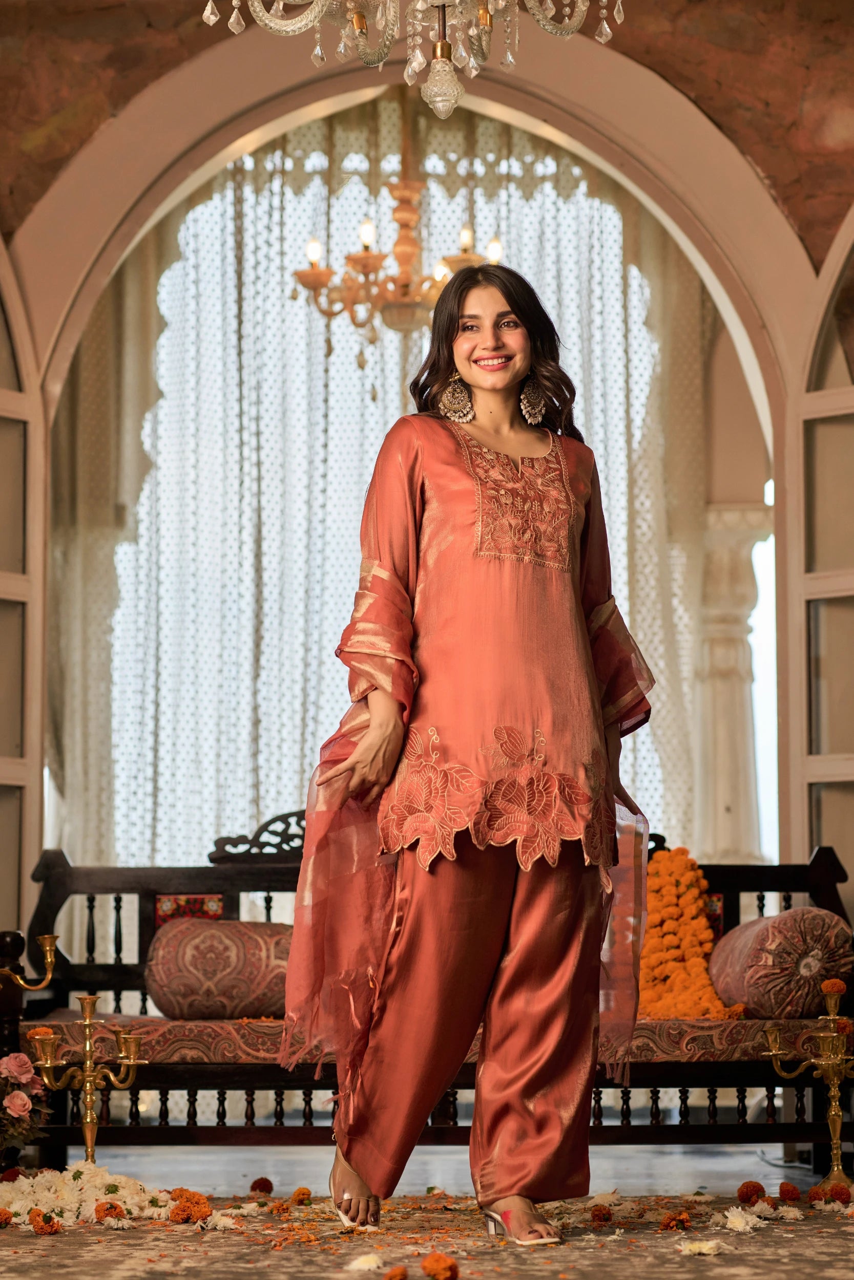 Coral Gold Festive Suit
