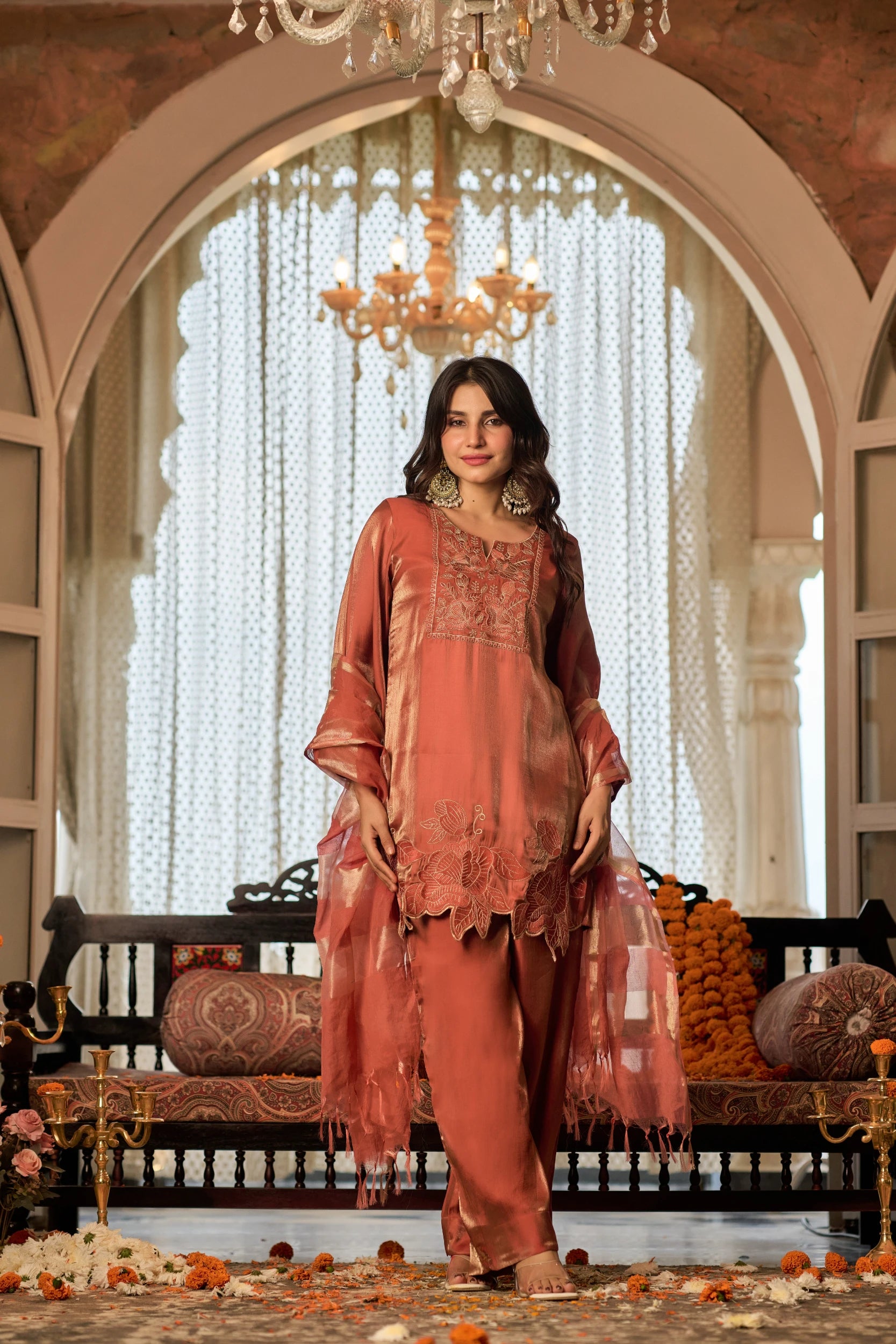 Coral Gold Festive Suit