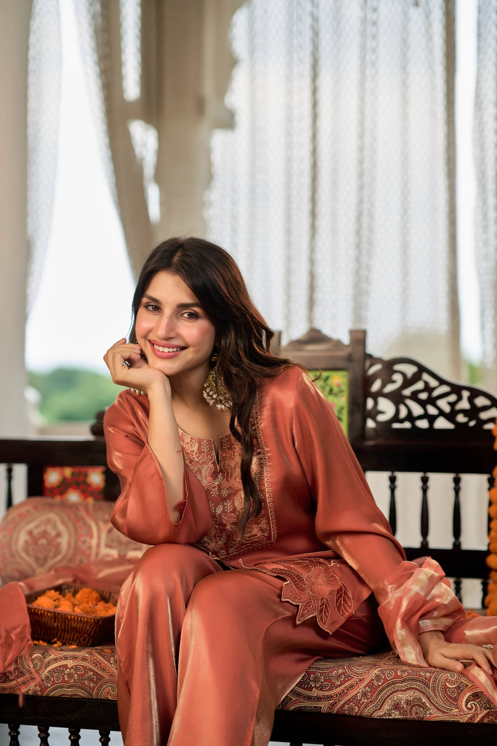 Coral Gold Festive Suit