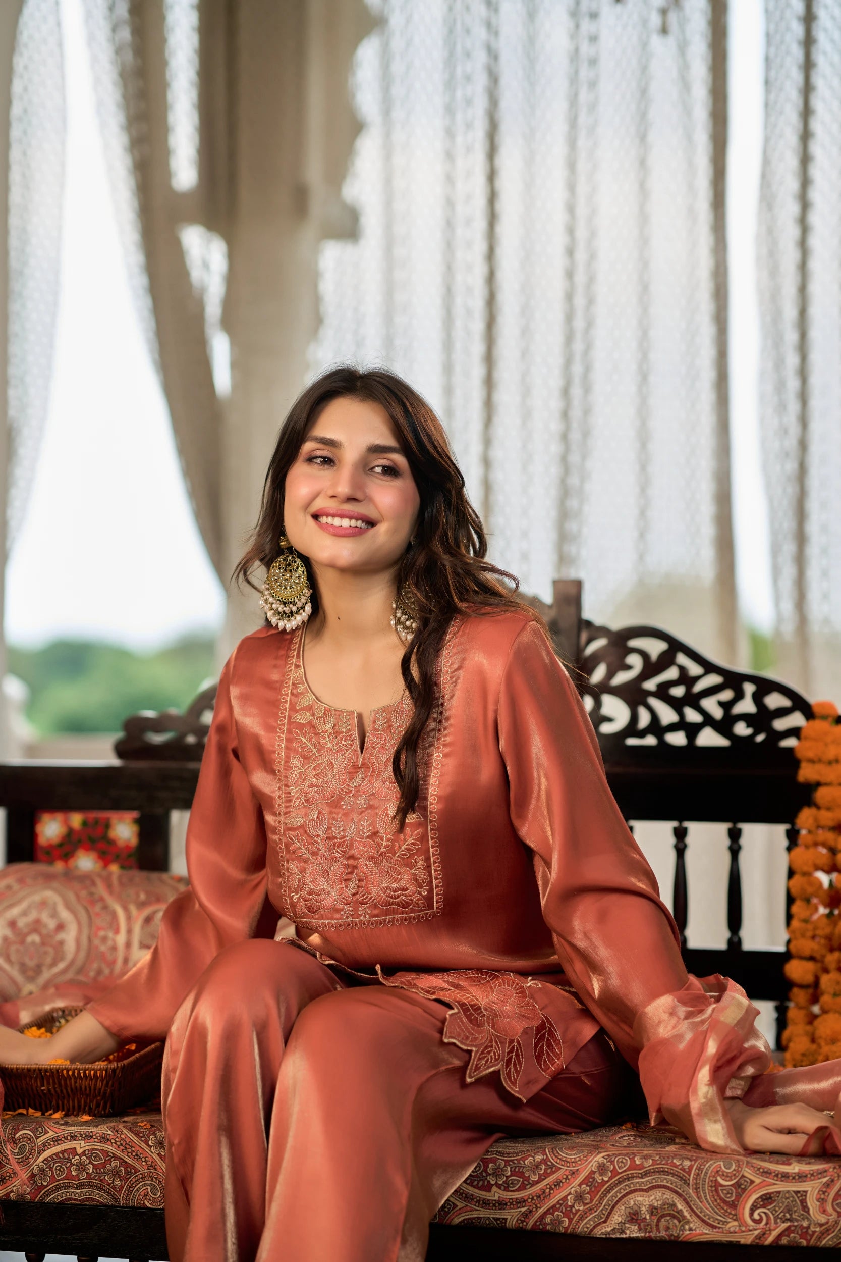 Coral Gold Festive Suit