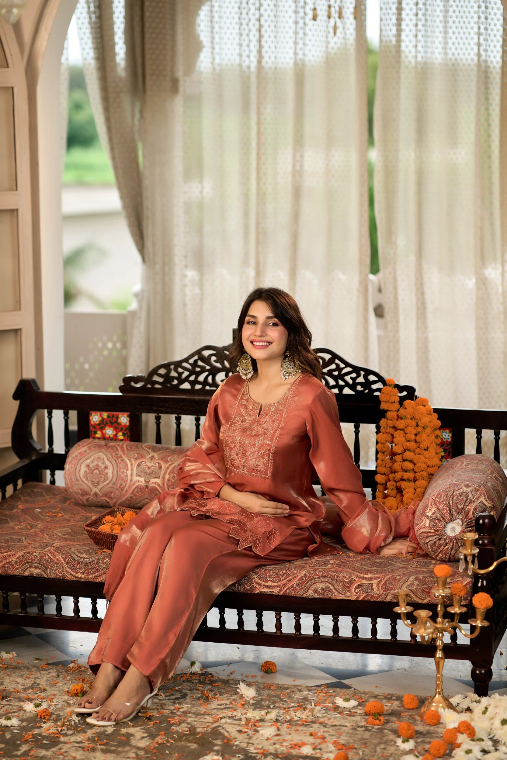 Coral Gold Festive Suit
