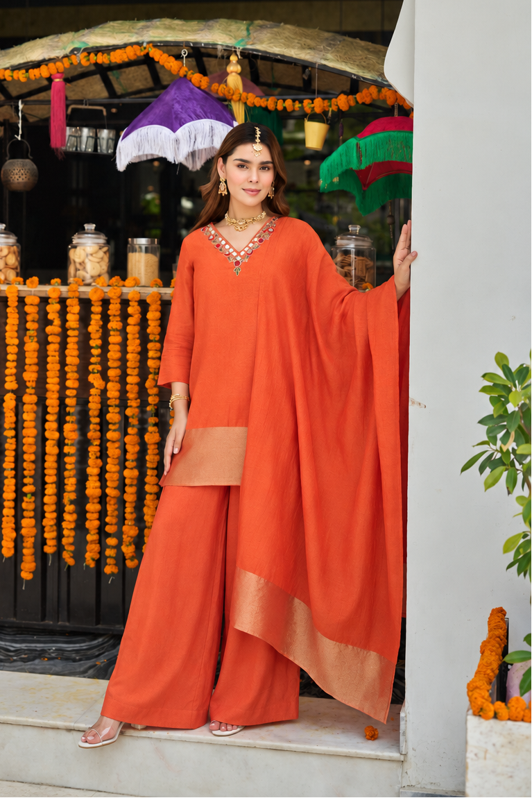 Coral Orange Suit Set