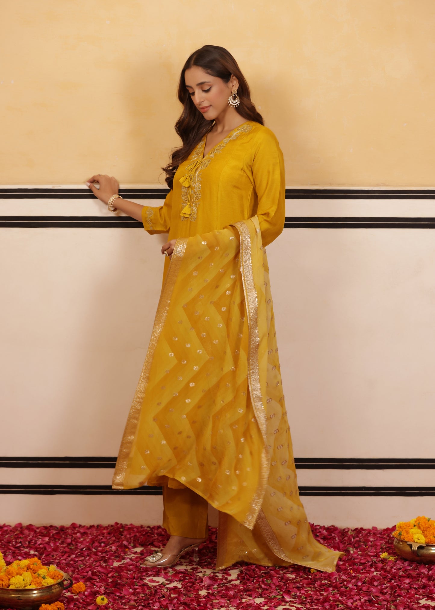 Mustard Glow Silk Suit Set