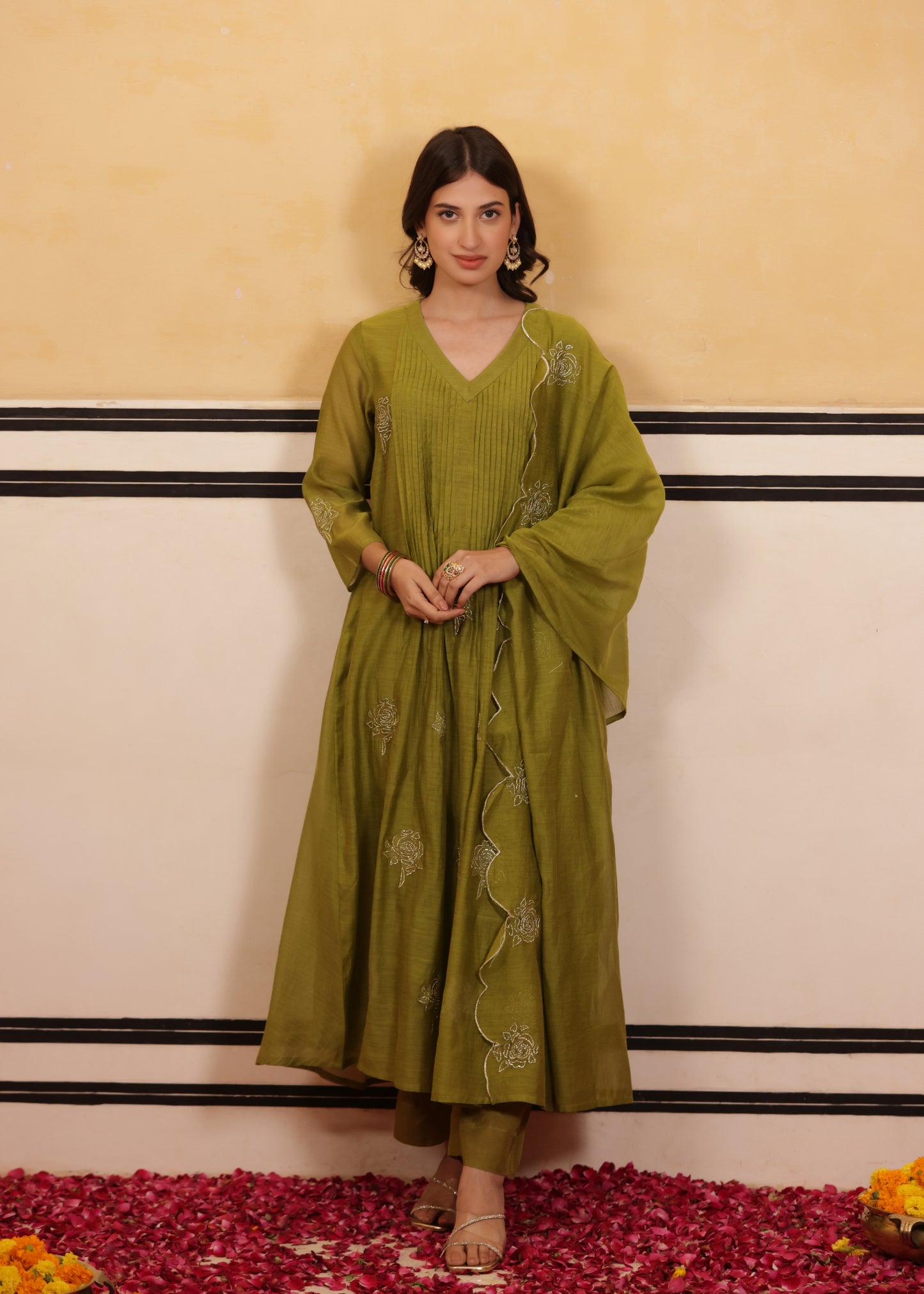 Lush Olive Chanderi Suit Set