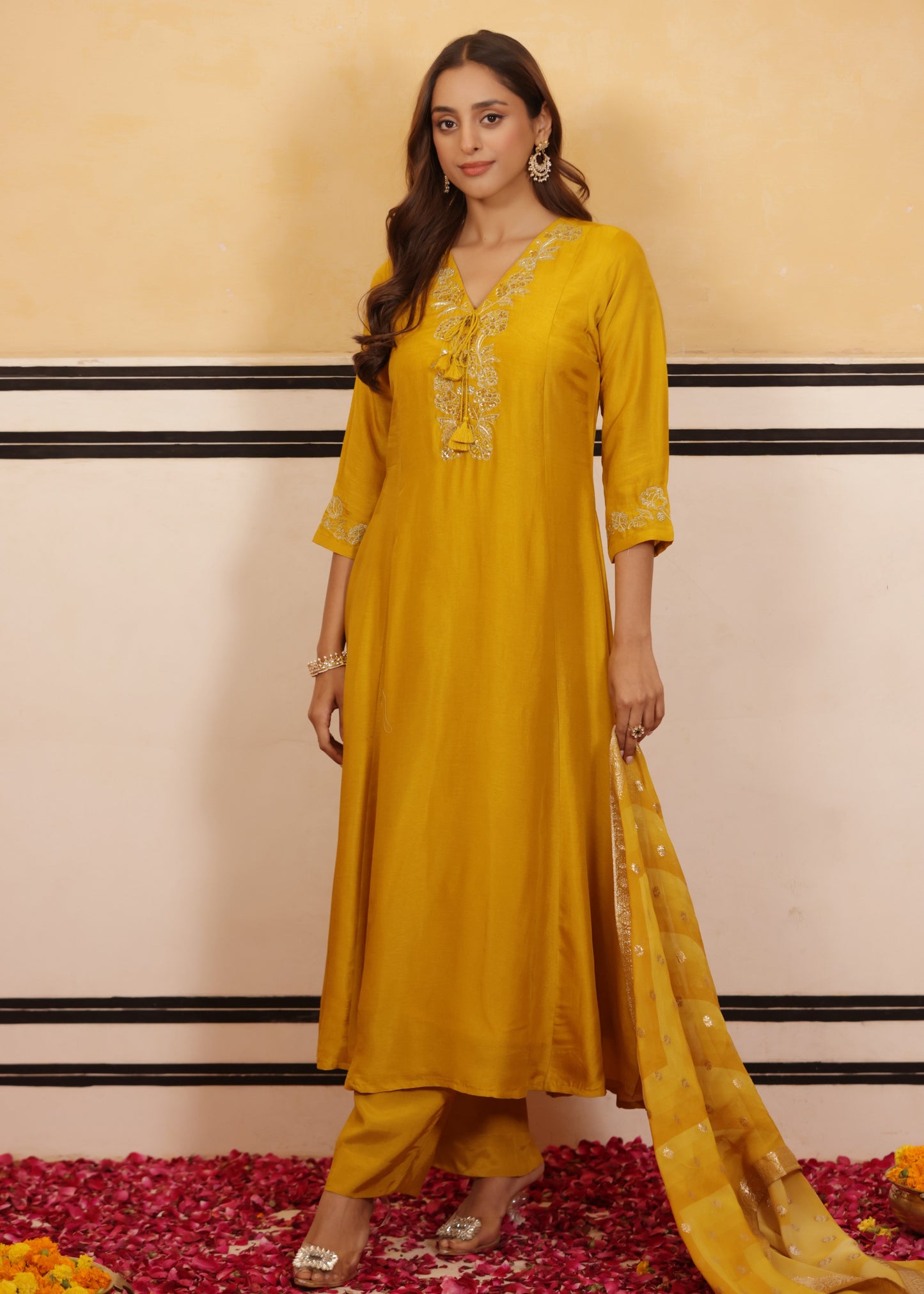 Mustard Glow Silk Suit Set