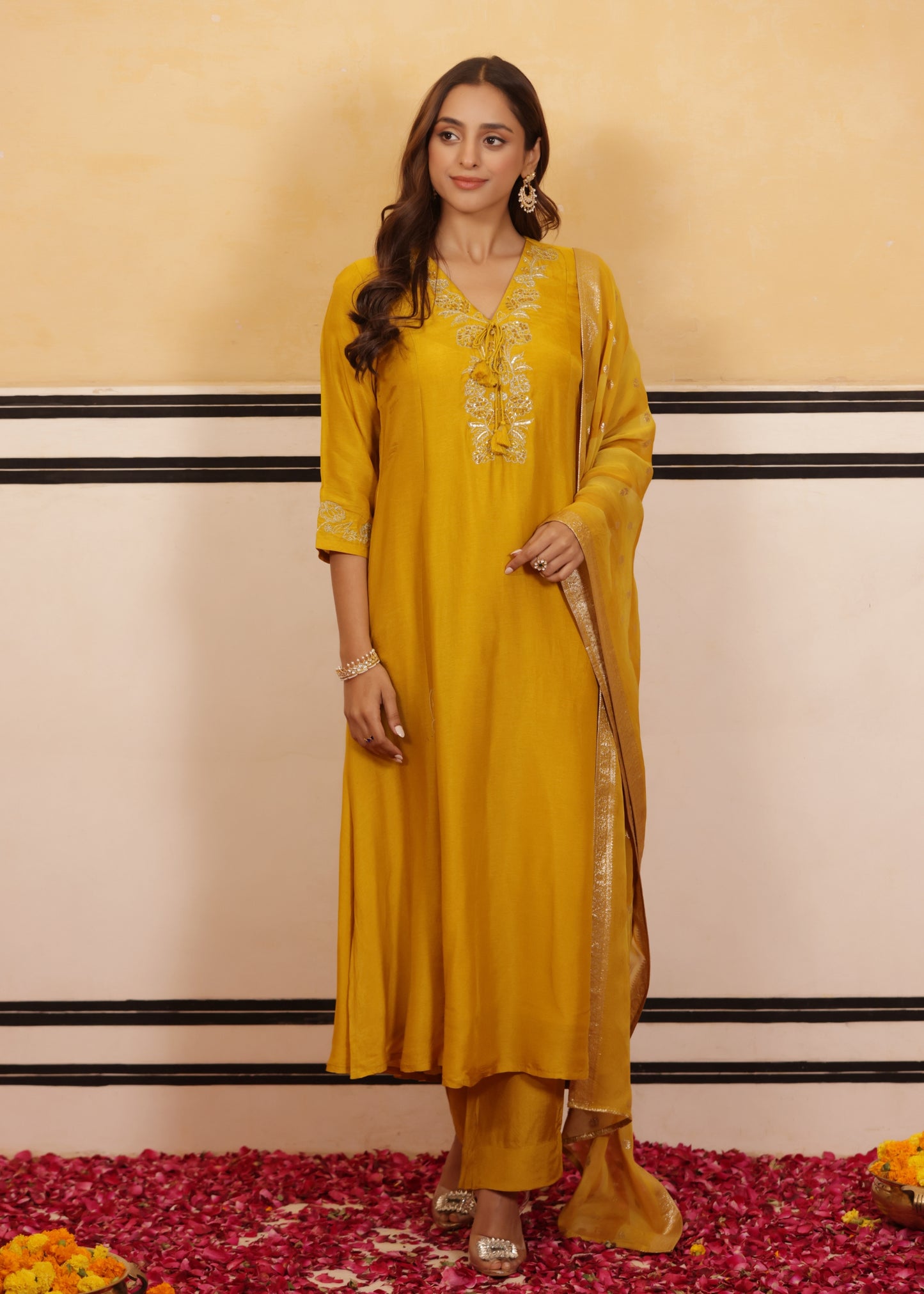 Mustard Glow Silk Suit Set