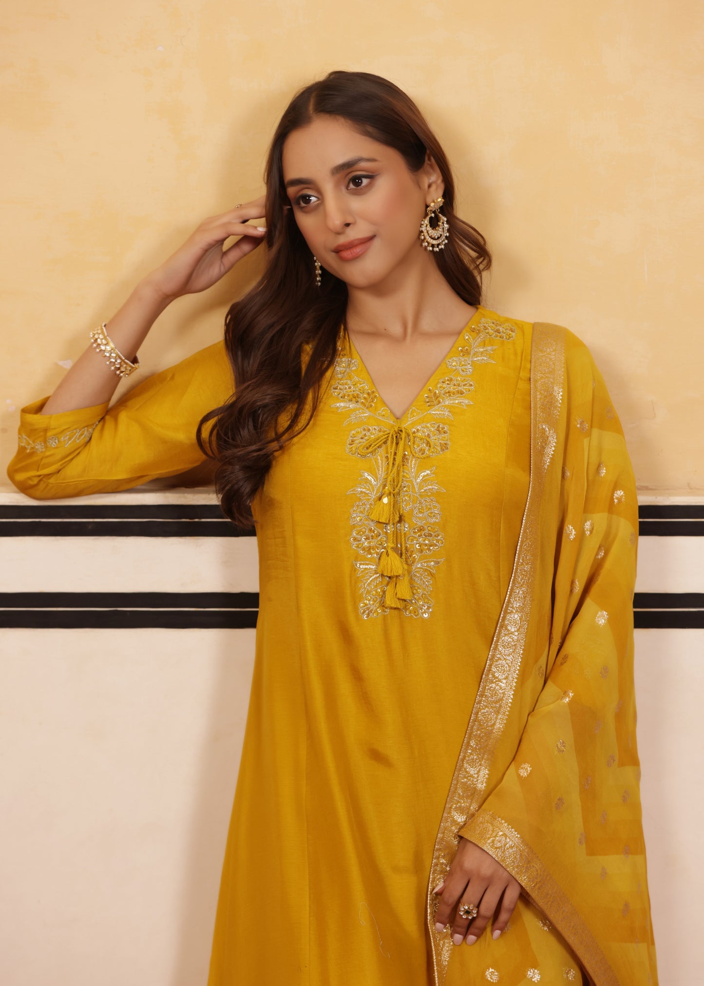 Mustard Glow Silk Suit Set