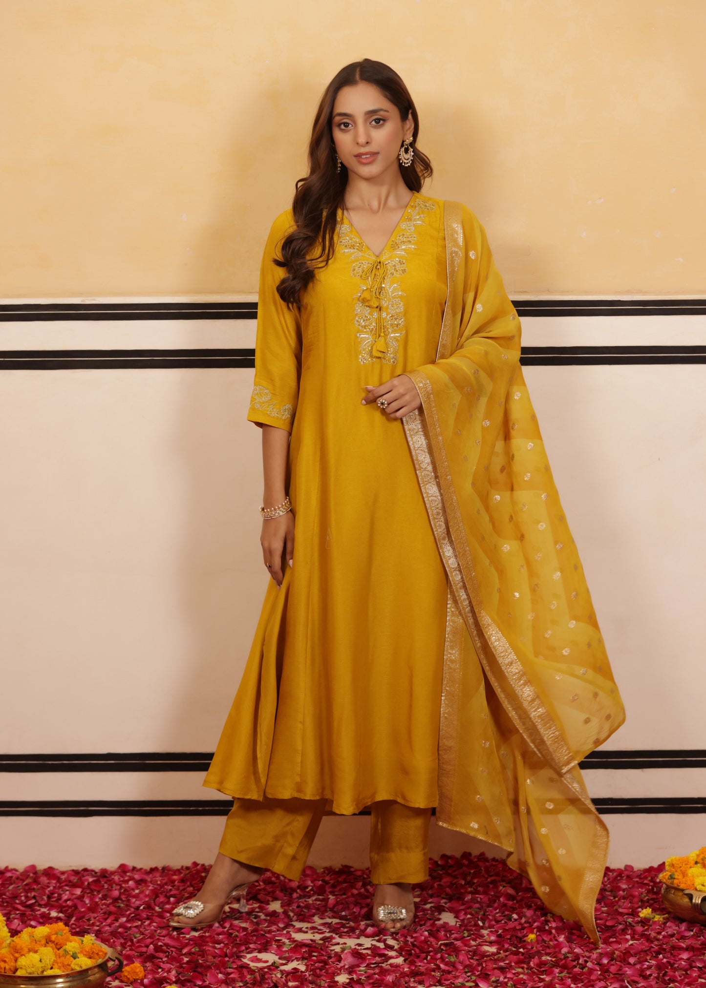 Mustard Glow Silk Suit Set