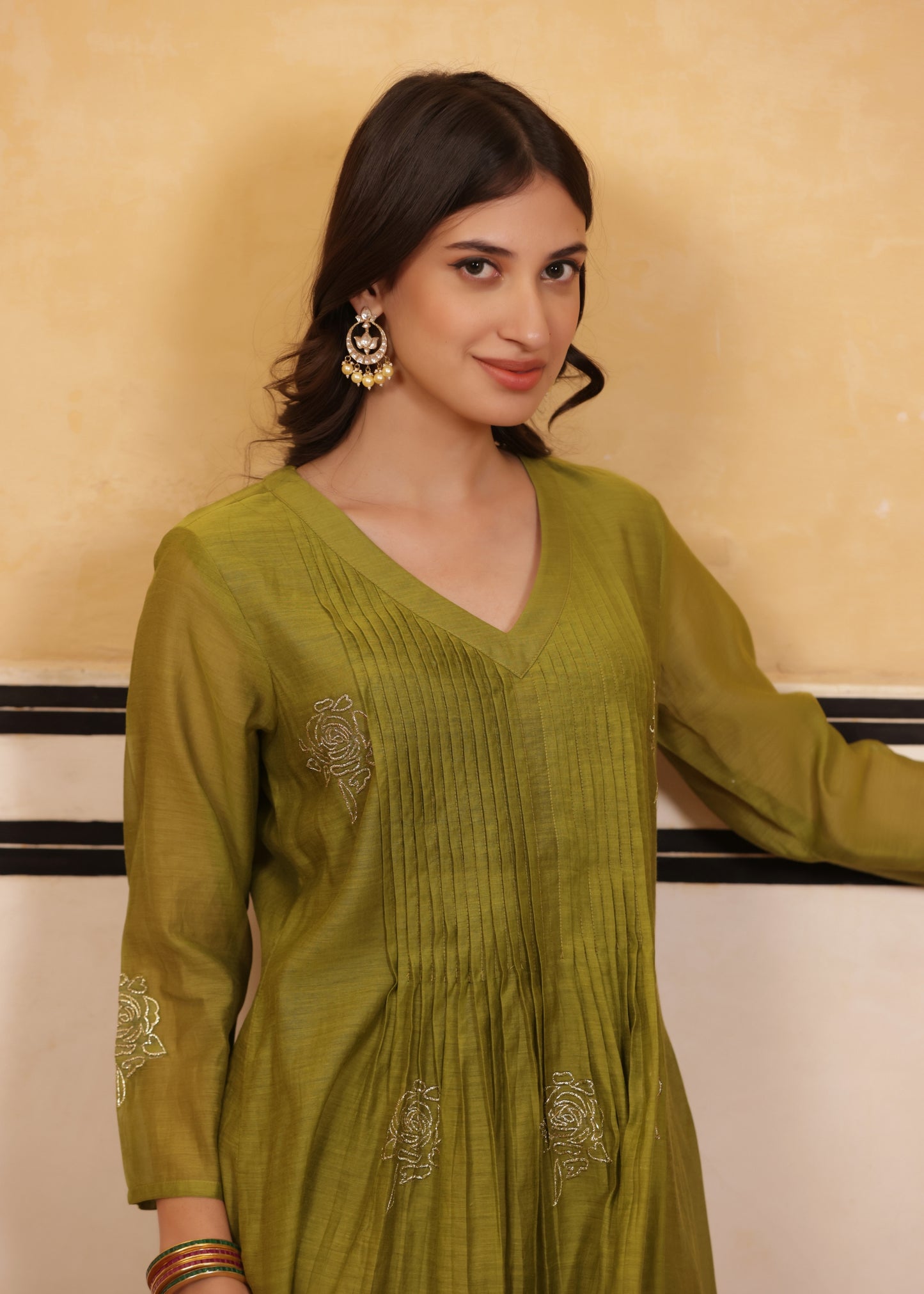 Lush Olive Chanderi Suit Set