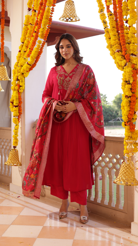 Indian Red Silk Suit Set