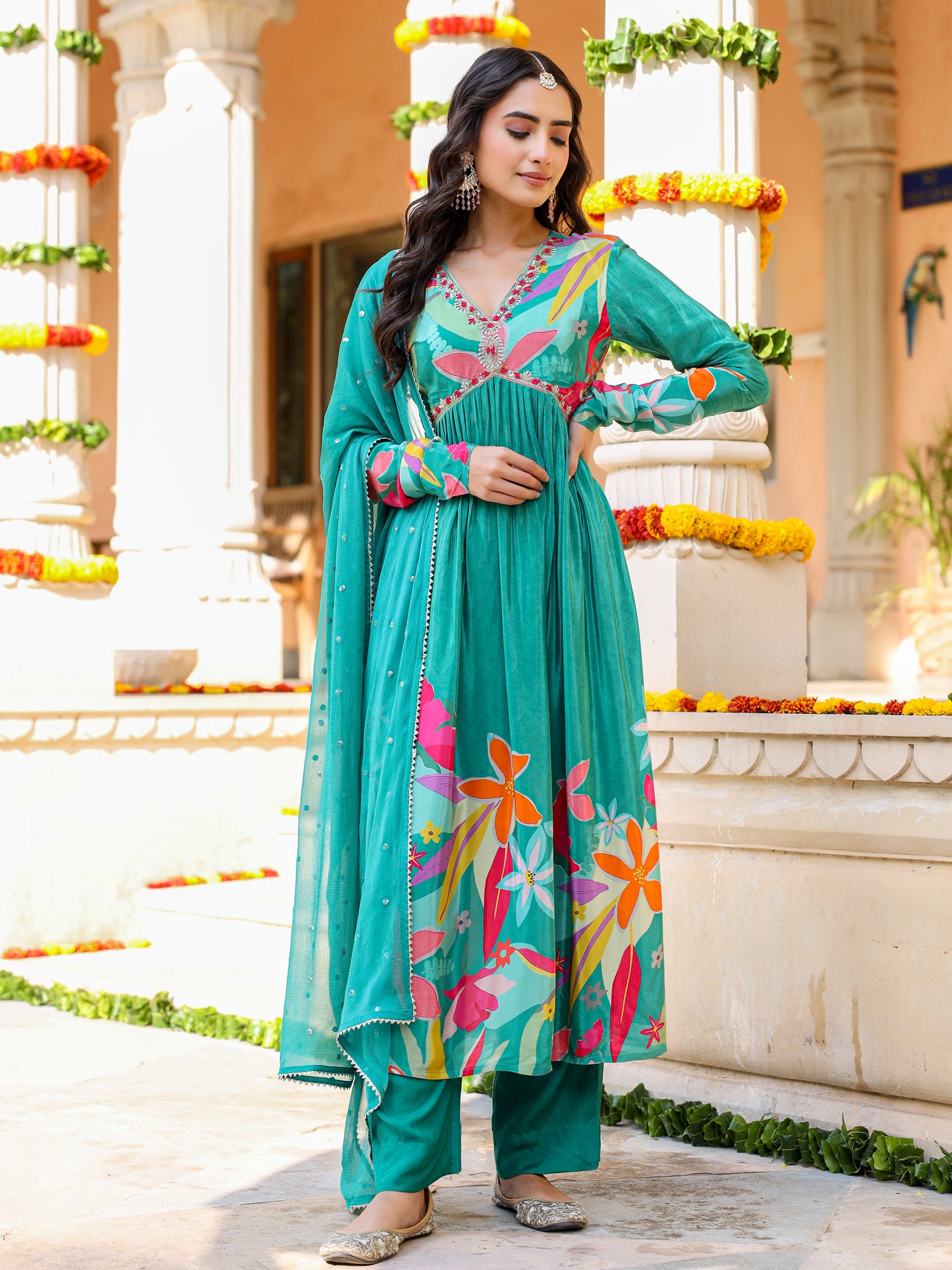 Green Anarkali kurta set