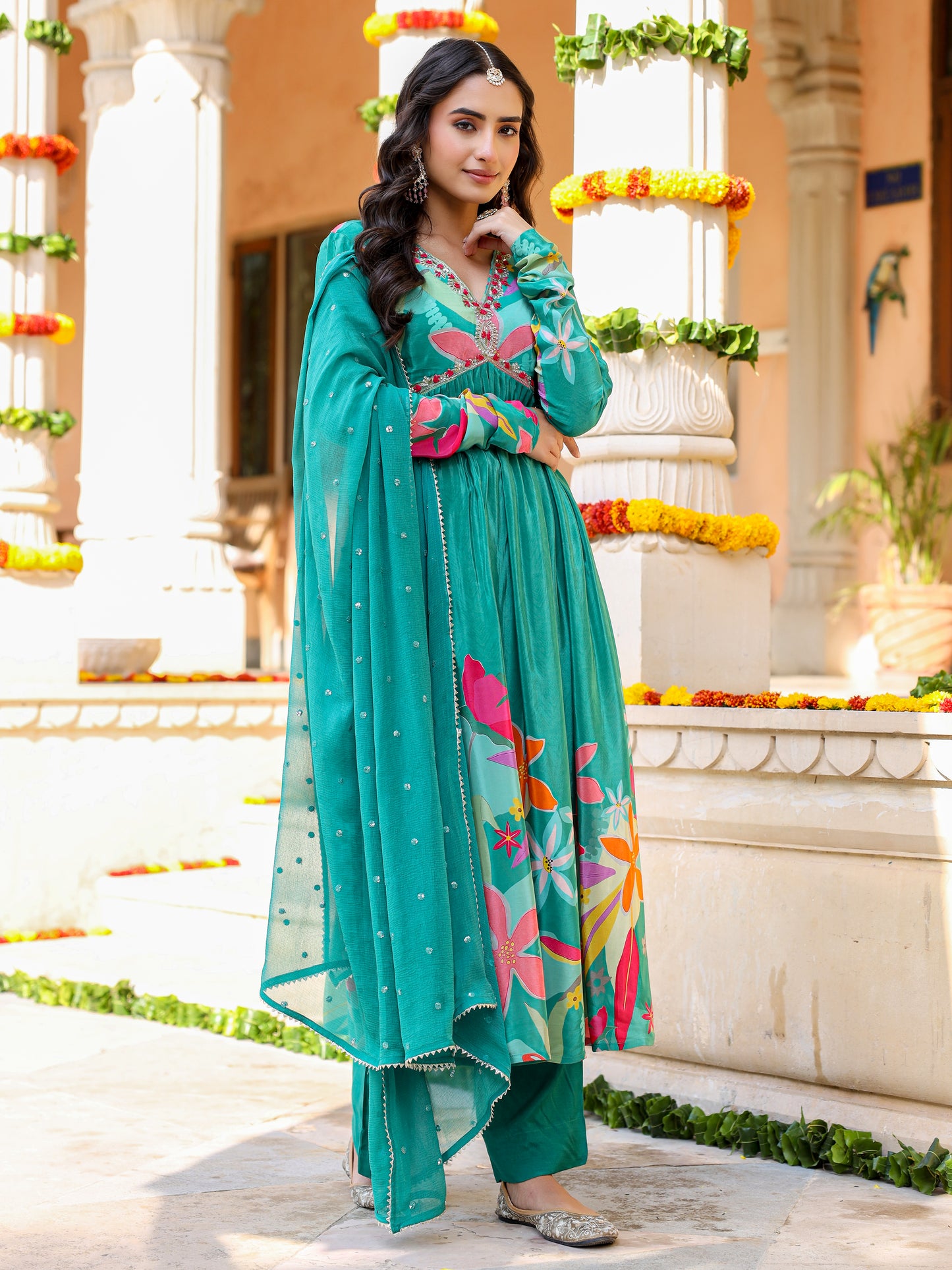 Green Anarkali kurta set