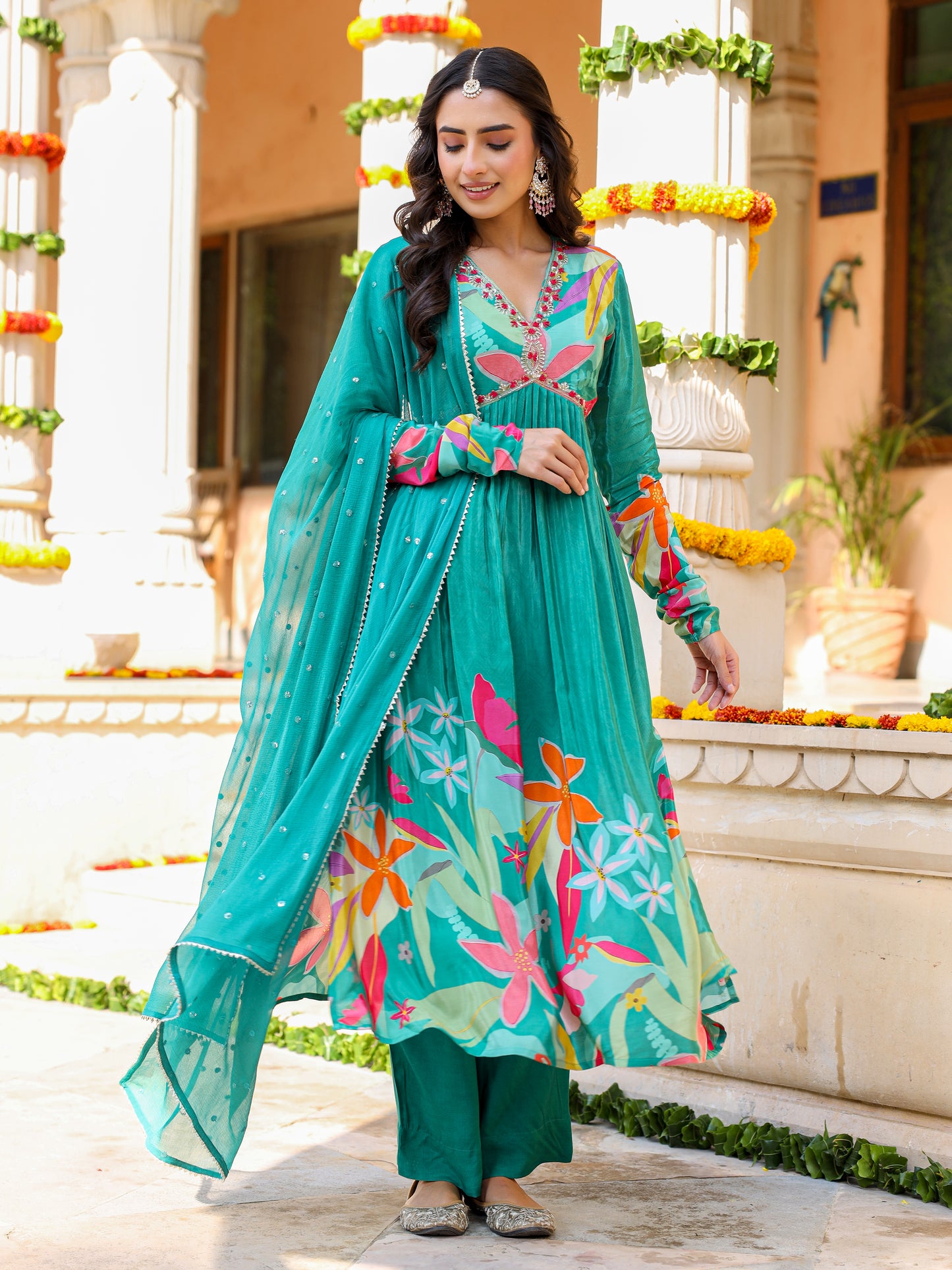 Green Anarkali kurta set
