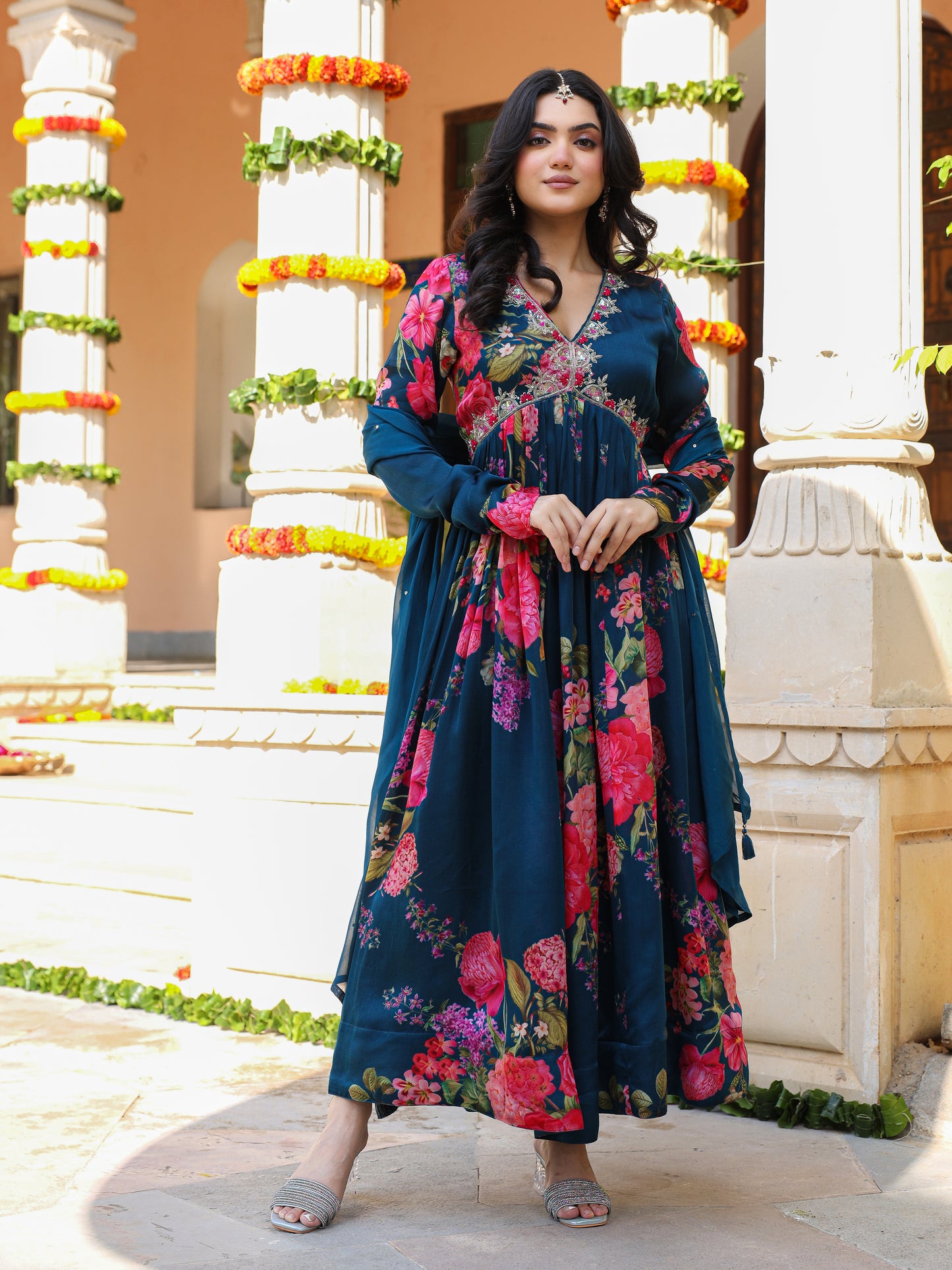 Blue anarkali set