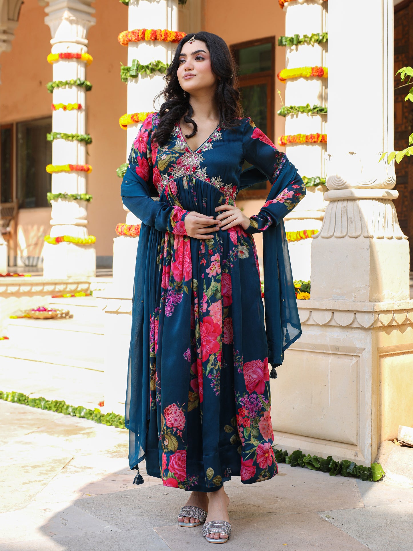 Blue anarkali set