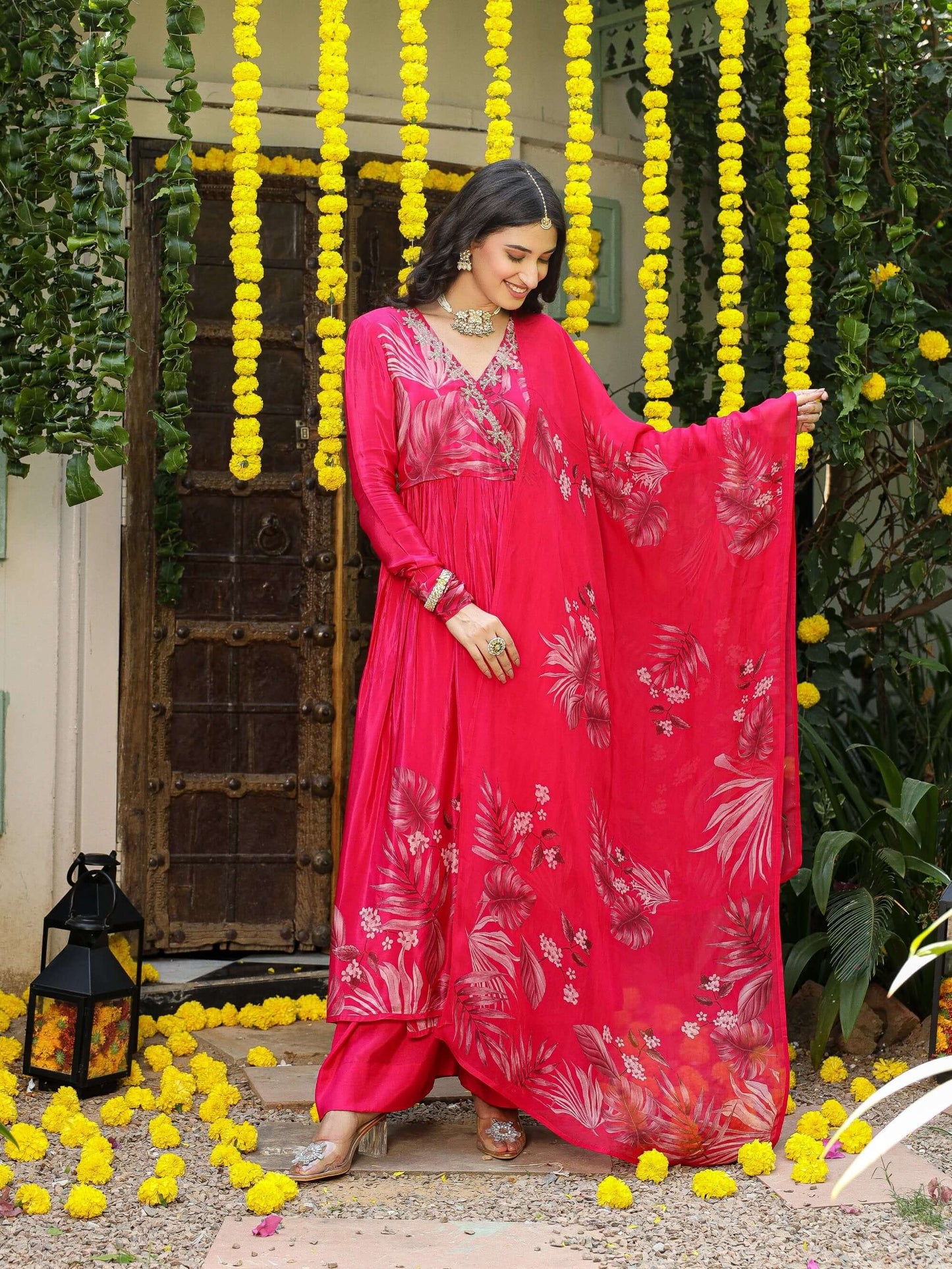 Fuschia pink Angrakha set