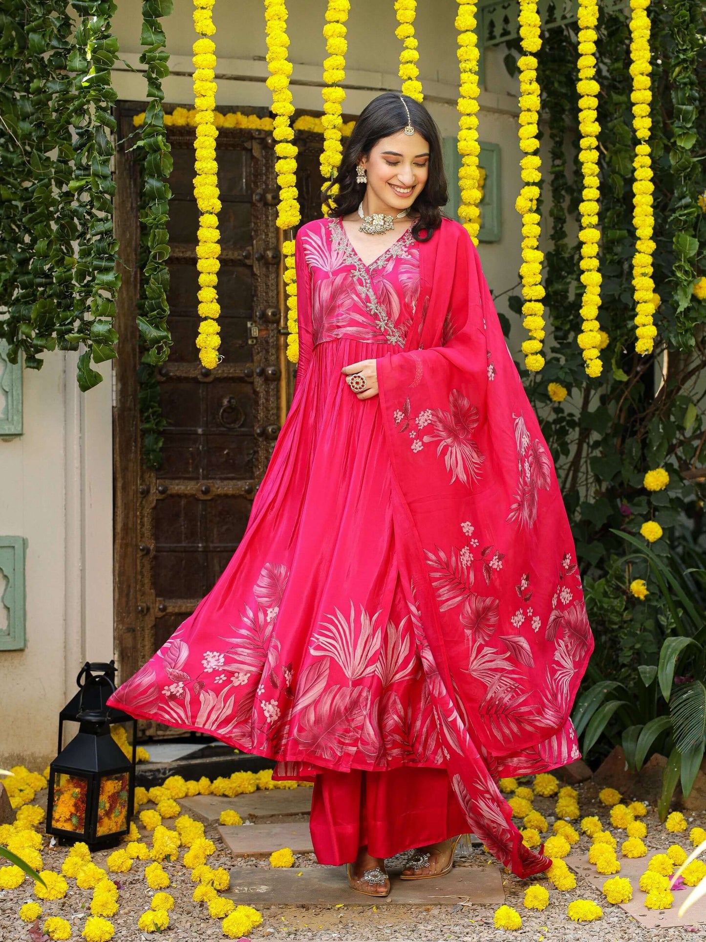 Fuschia pink Angrakha set