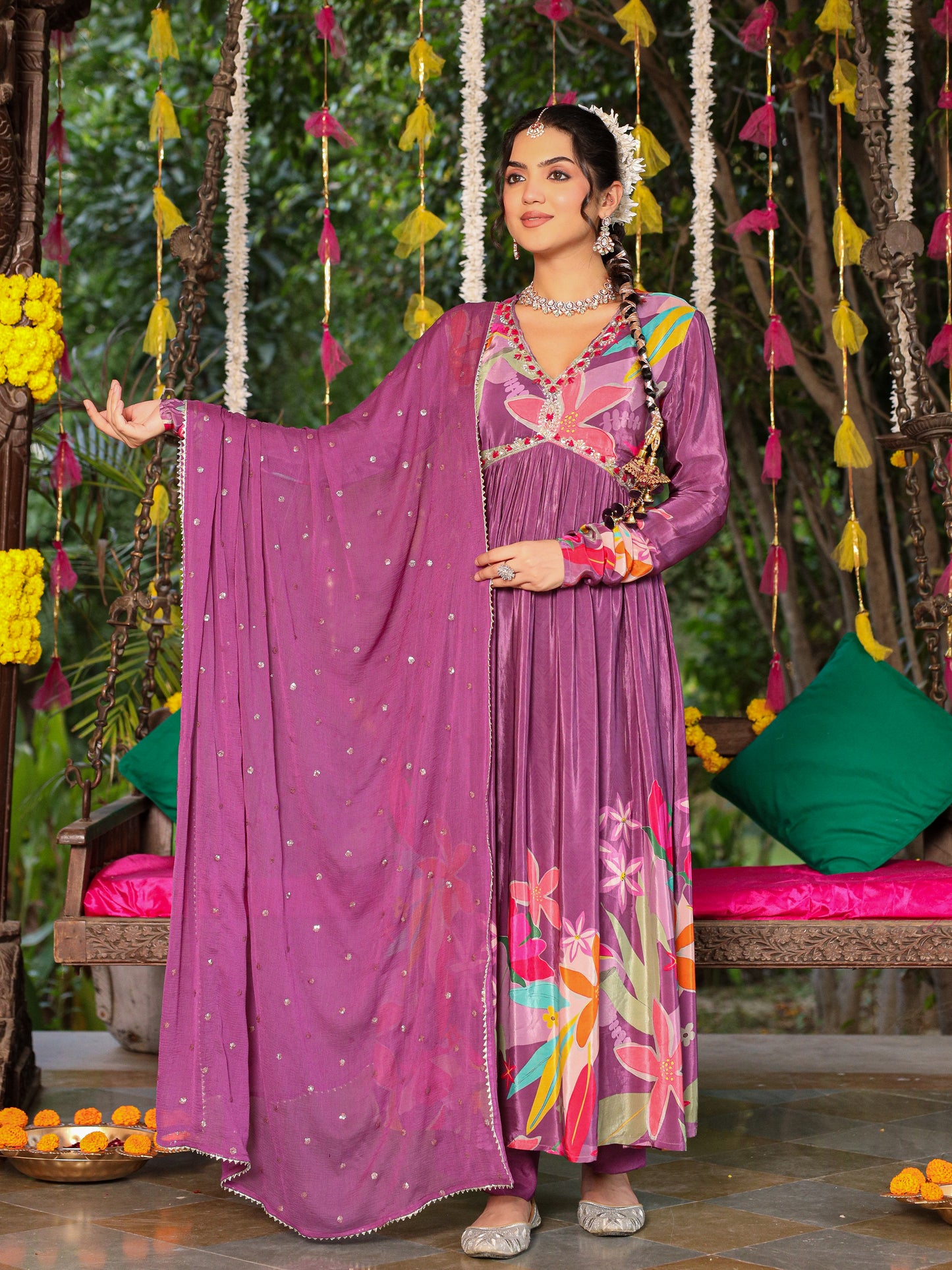 Purple Anarkali Suit Set