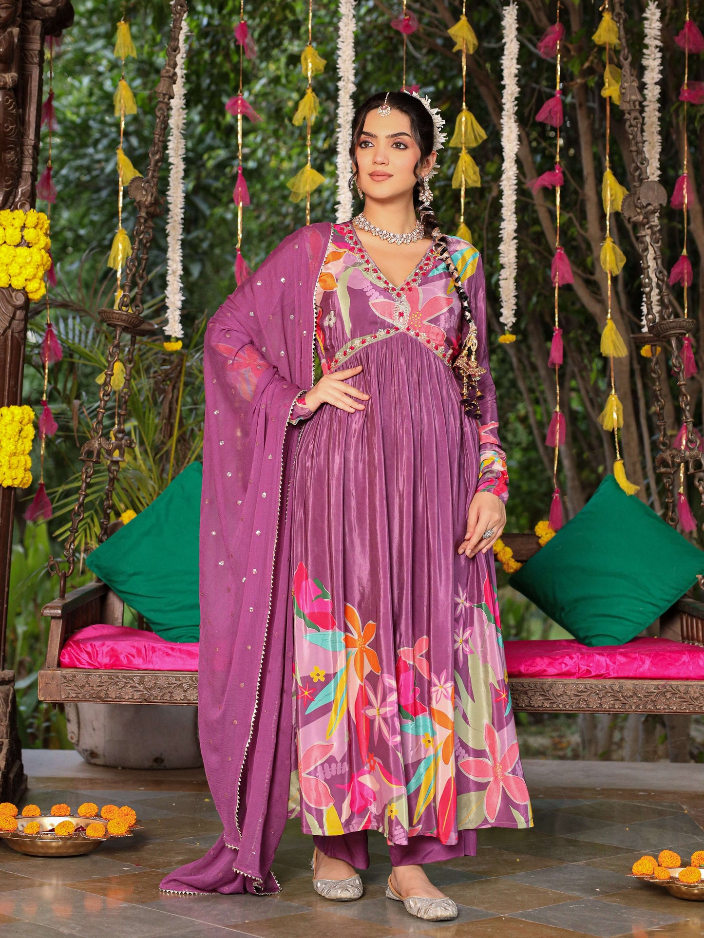 Purple Anarkali Suit Set