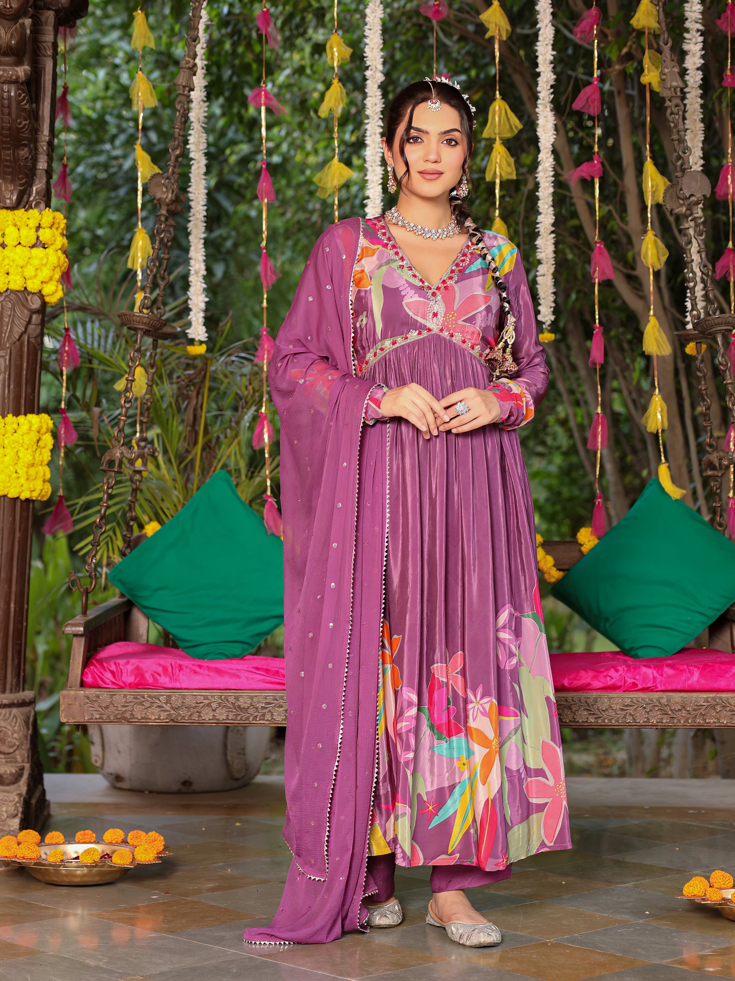 Purple Anarkali Suit Set