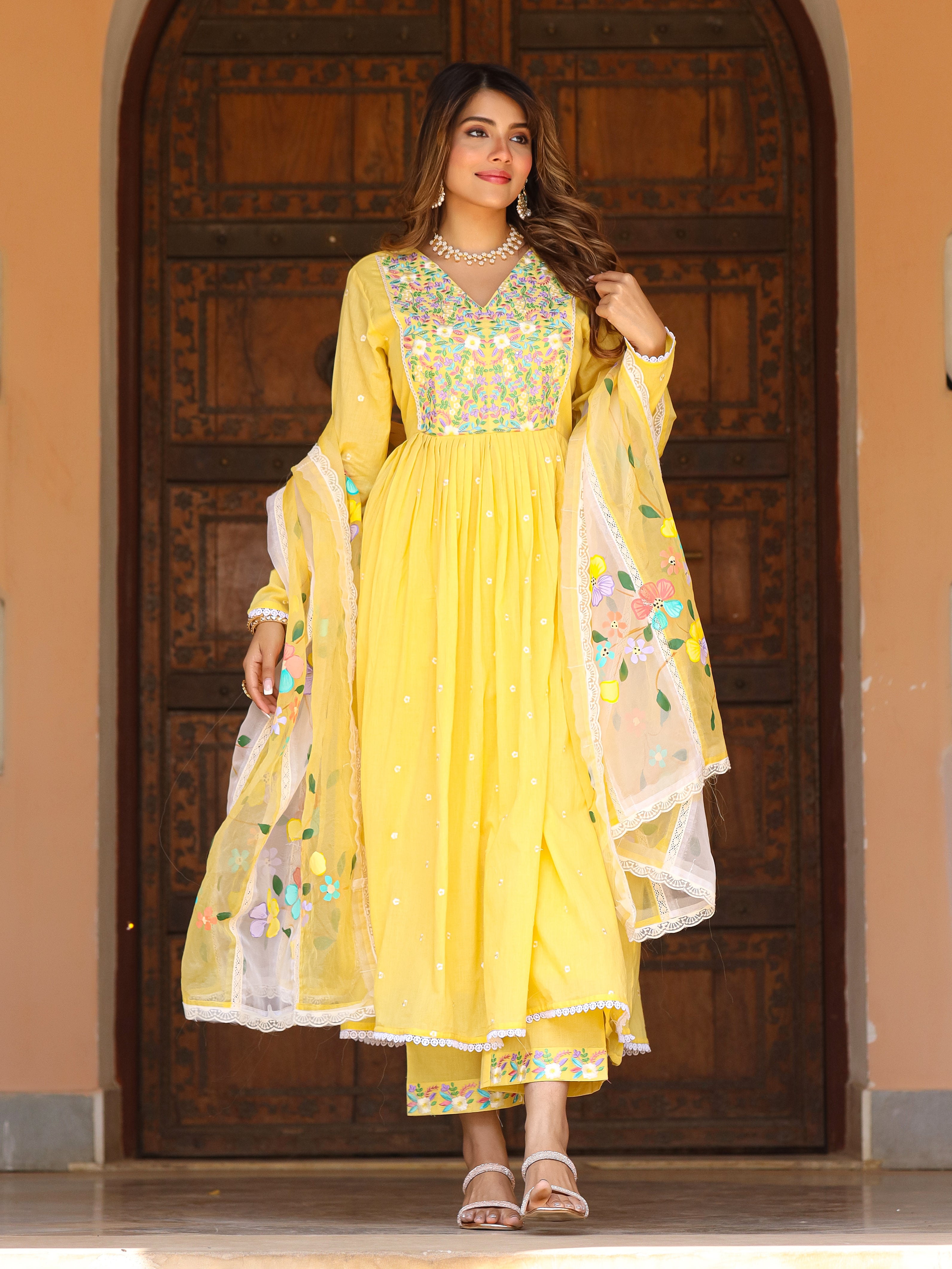 Aureolin Yellow Anarkali suit set