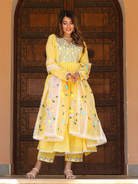 Aureolin Yellow Anarkali suit set