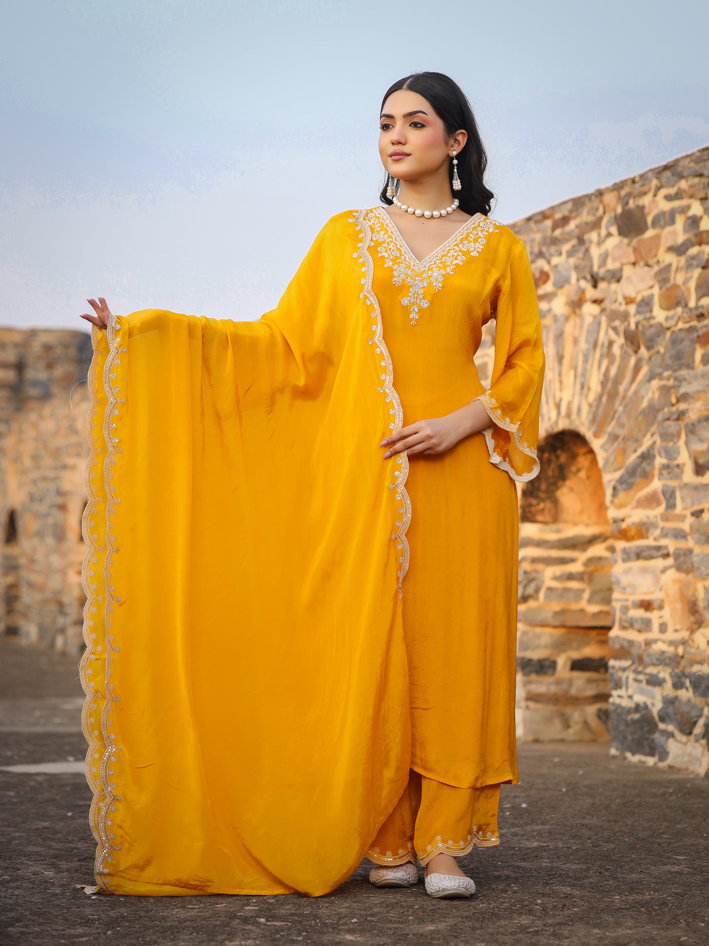 Sunshine Yellow Chinnon Kurta Set