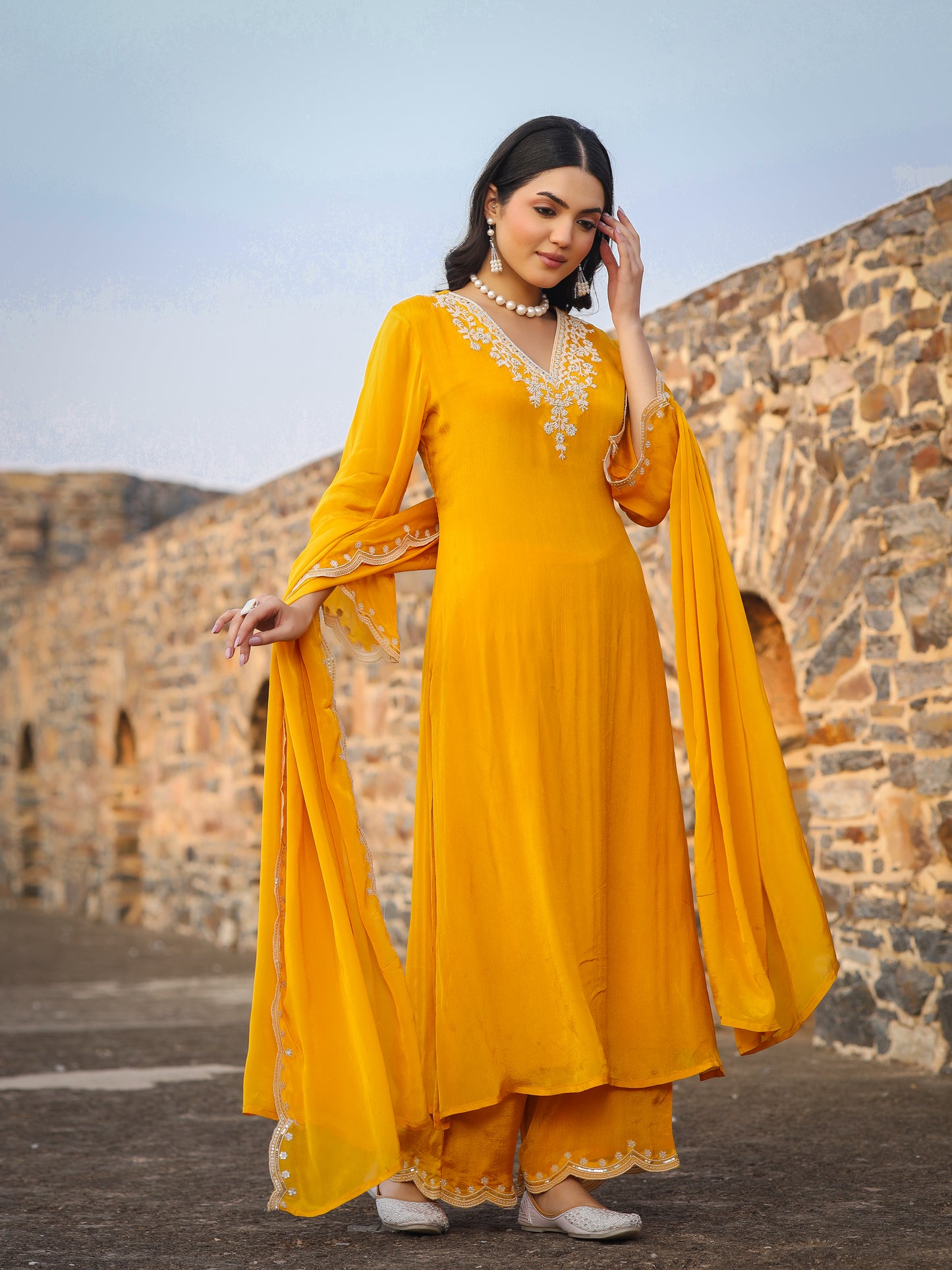 Sunshine Yellow Chinnon Kurta Set