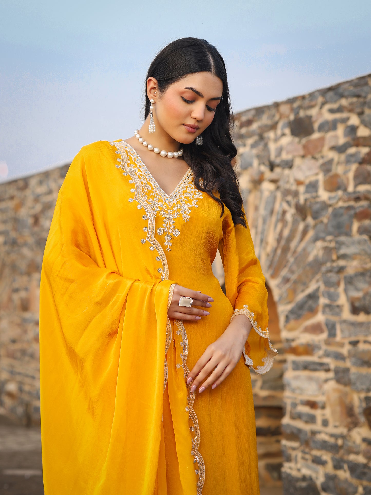 Sunshine Yellow Chinnon Kurta Set