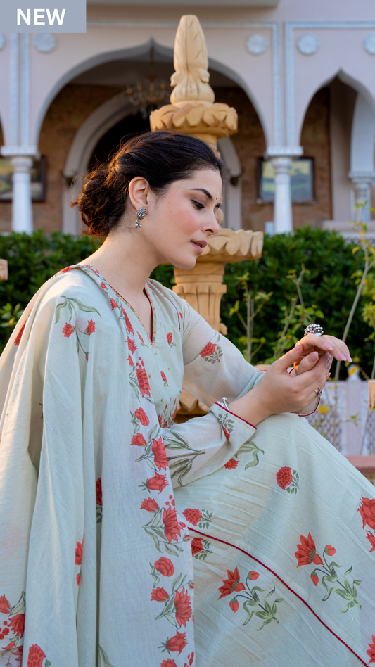 Serene Sky Cotton Suit Set
