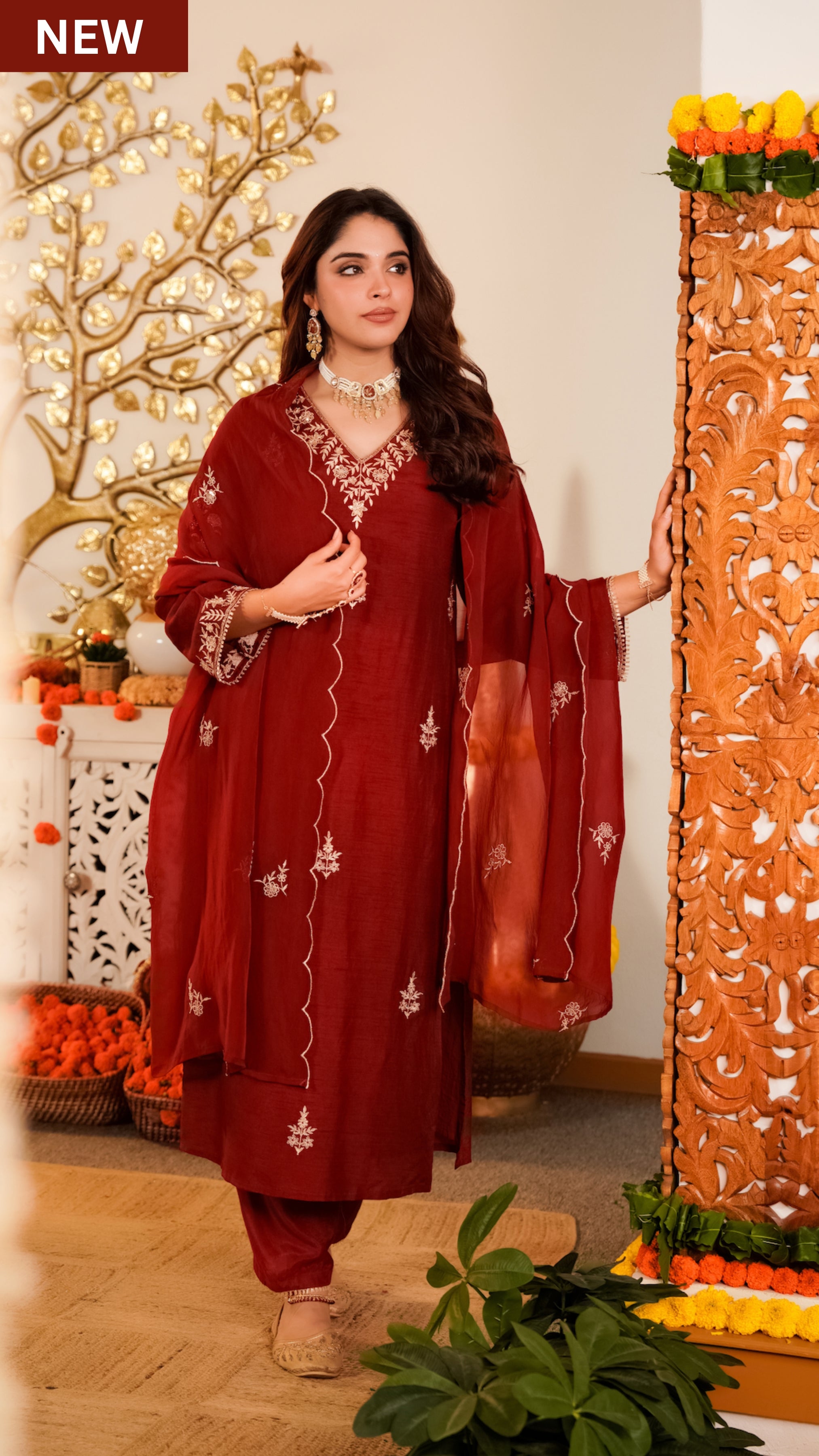 Crimson Royale Pure Russian Silk Suit Set